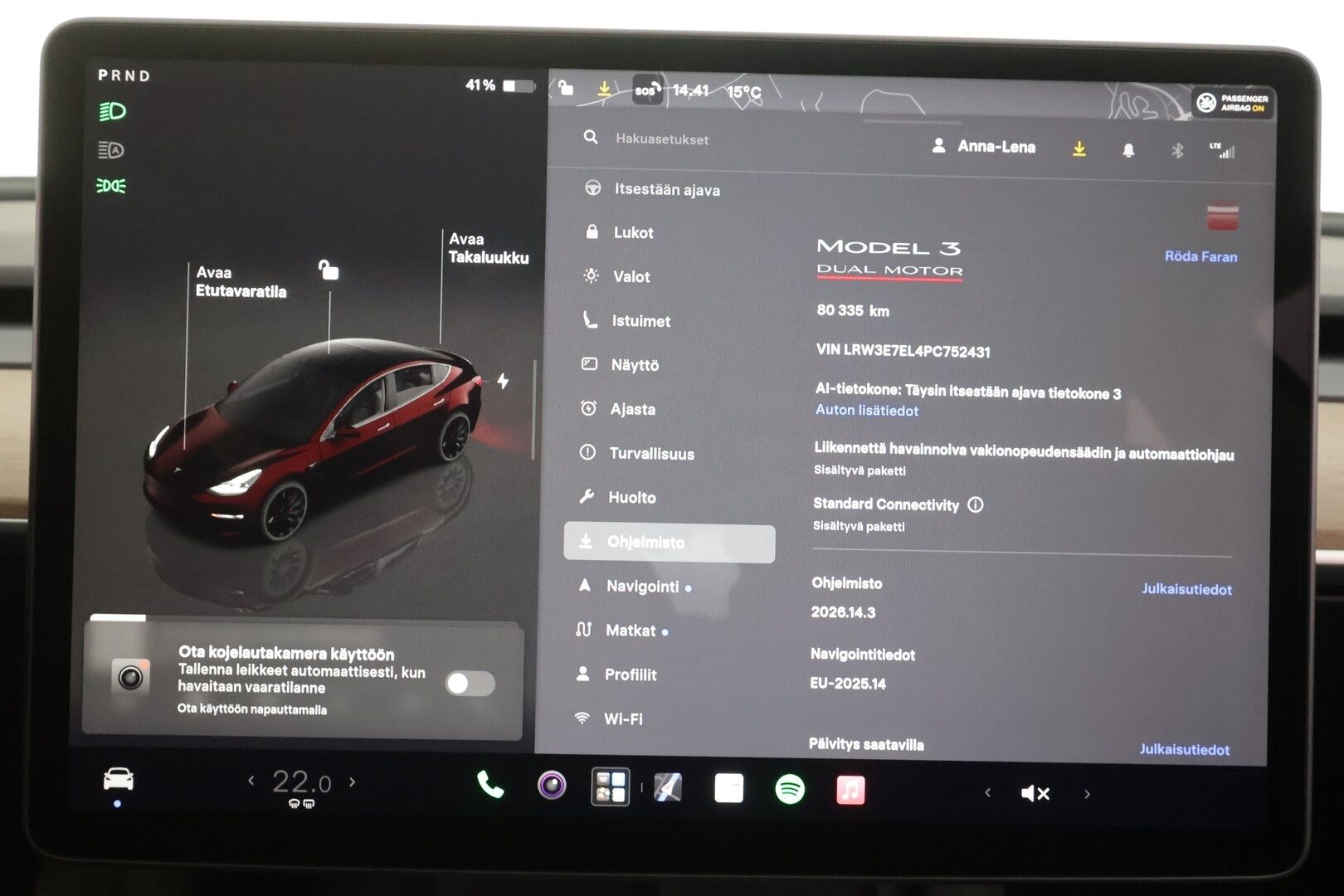 TESLA MODEL 3 2023 Performance - | ILP | ACC | Matrix-LED | Lasikatto | Muistipenkki | P.Kamera | Premium Audio | Kaistavahti | Navi | Keyless | 2x Latauskaapelit | Kahdet renkaat |
