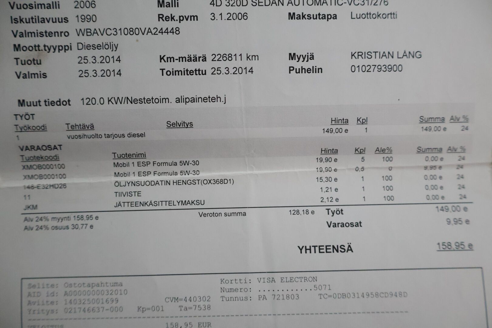 BMW 320 2006 4D 320D SEDAN AUTOMATIC-VC31/276 * MYYDÄÄN HUUTOKAUPAT.COM *