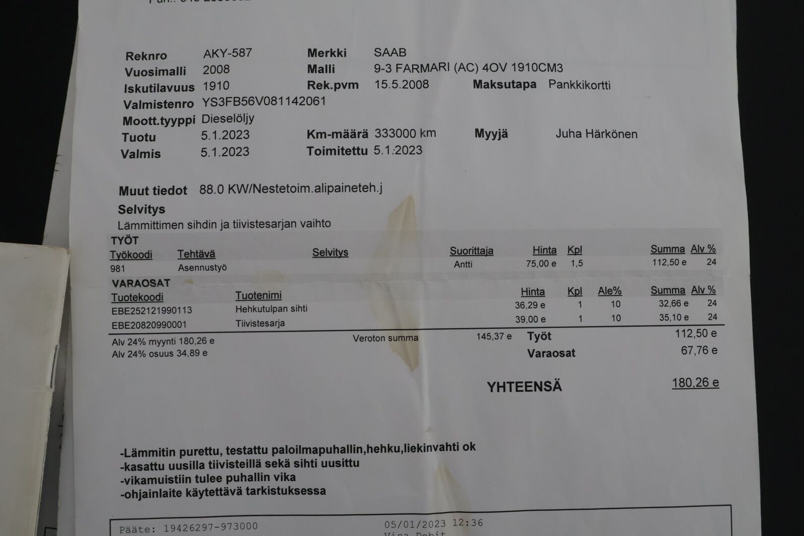 Saab 9-3 2008 Sport Combi 1,9TiD PF Linear Business M6 - *Myydään huutokaupat.com*