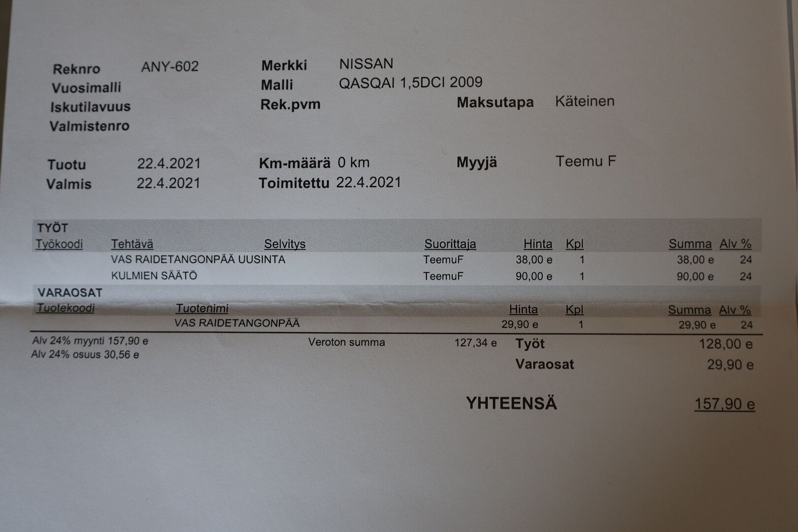 Nissan Qashqai 2009 1,5 dCi Visia 6MT 4x2 *Myydään huutokaupat.com / Koukku / Juuri katsastettu!*