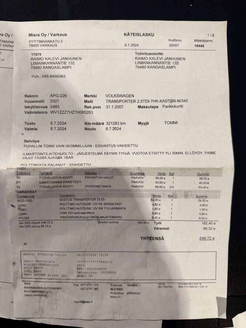 Volkswagen Transporter 2007 Kombi pa pitkä 2,5 TDI 96 kW aut, K+1 / Kohde myydään Huutokaupat.comissa! - | 2x Renkaat! | Läpijuostava! | Lohko! | Leimaa! |