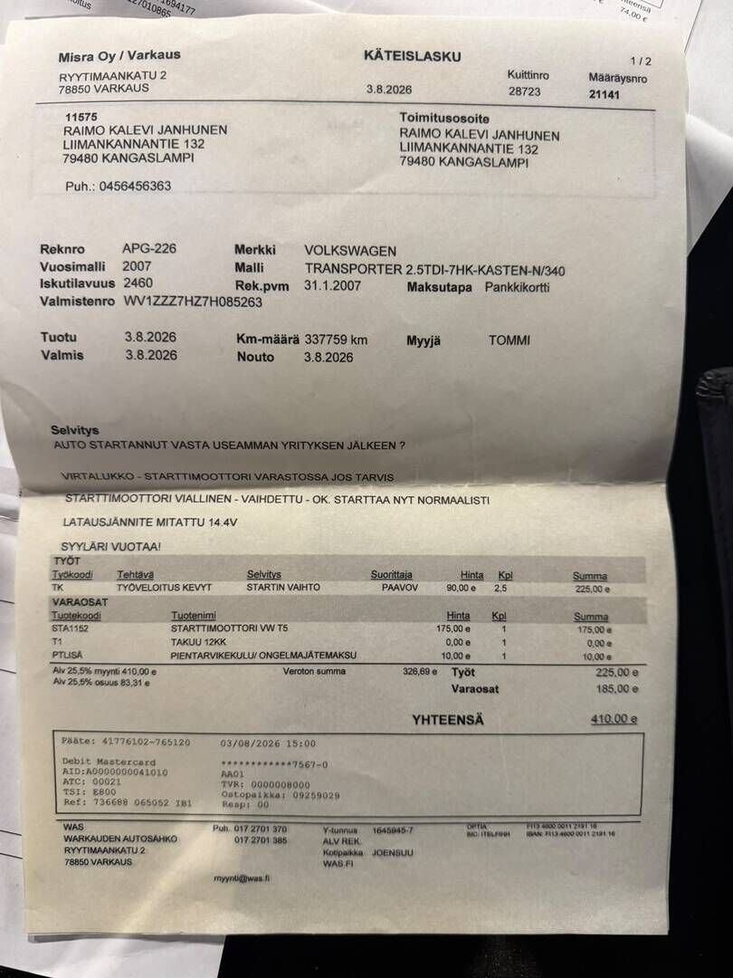 Volkswagen Transporter 2007 Kombi pa pitkä 2,5 TDI 96 kW aut, K+1 / Kohde myydään Huutokaupat.comissa! - | 2x Renkaat! | Läpijuostava! | Lohko! | Leimaa! |