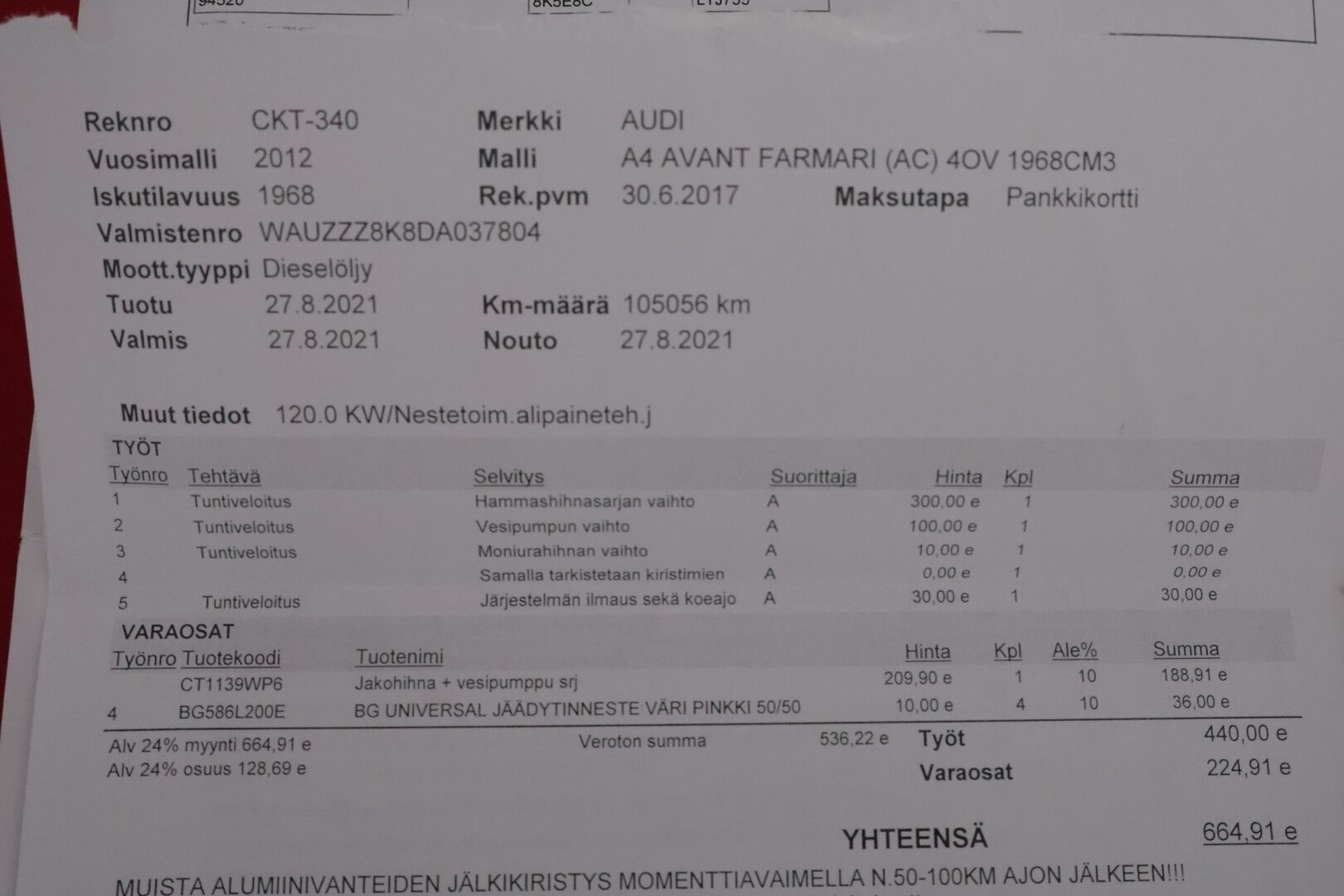 Audi A4 2012 Avant 2,0 TDI 120 kW *Myydään Huutokaupat.comissa!* - | LED | Vähän ajettu! | Siisti! | Vakkari | Keyless | Tutkat | 2x Avaimet sekä renkaat! | HUUTOKAUPAT.COM! |