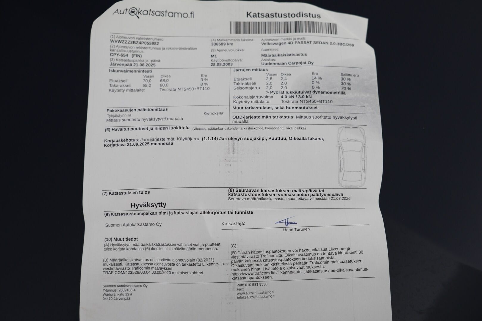 Volkswagen Passat 2003 4D PASSAT SEDAN 2.0-3BG/269 - YritysOutlet - Myydään vain yrityksille -* - *Ilmastointi / Vakionopeuden säädin / Kahdet renkaat*