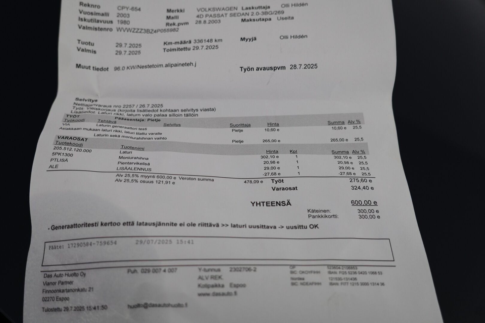 Volkswagen Passat 2003 4D PASSAT SEDAN 2.0-3BG/269 - YritysOutlet - Myydään vain yrityksille -* - *Ilmastointi / Vakionopeuden säädin / Kahdet renkaat*