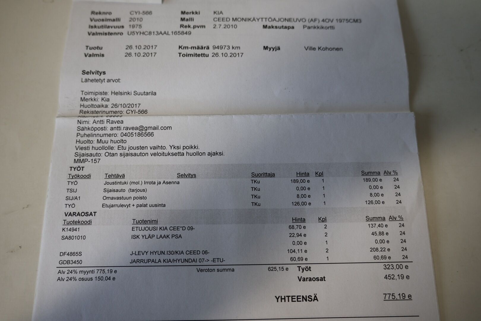 Kia cee'd 2010 2,0 EX SW - *Myydään Huutokaupat.com!*