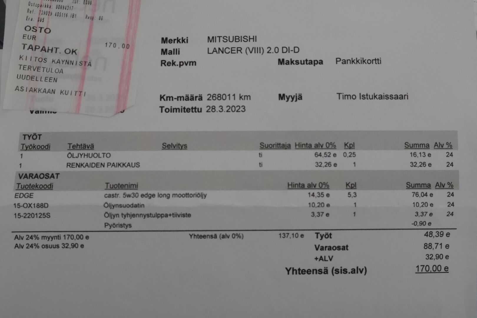 Mitsubishi Lancer 2009 Myydään Huutokaupat.com