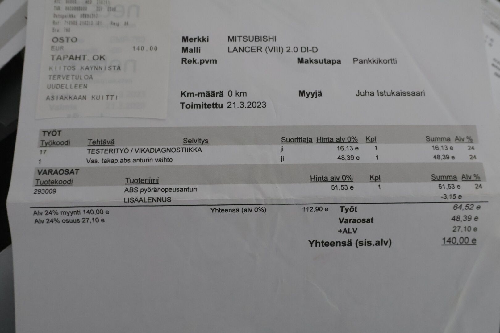 Mitsubishi Lancer 2009 Myydään Huutokaupat.com