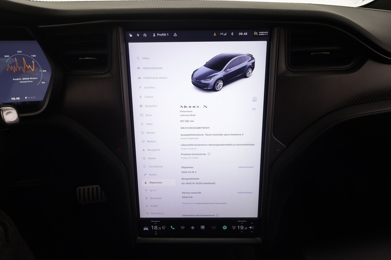 Tesla Model X 2019 Performance AWD - | ACC | Koukku | Ludicrous+ | 7-paikkainen | Ilma-alusta | Premium audio | Lasikatto | Nahkasisusta | Muistipenkki | Autosteer | P.kamera | 