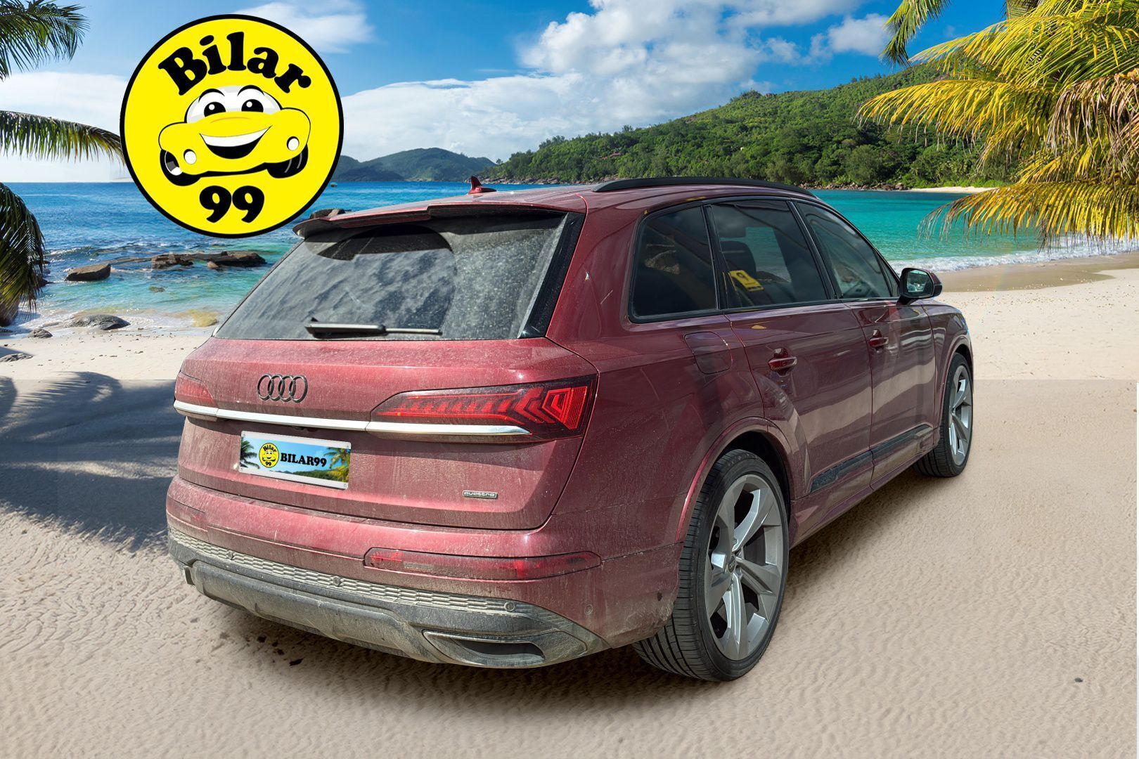 Audi Q7 2021 Business S line 55 TFSI e quattro tiptronic Electrified Edition - Suomi-auto | Matador Red-erikoisväri | Matrix-LED | Alletaittuva koukku | ACC | Kamera | Nahka-alcantara | Panorama | Kahdet hyvät renkaat Audin vanteilla | Juuri huollettu | SoH 87,1%