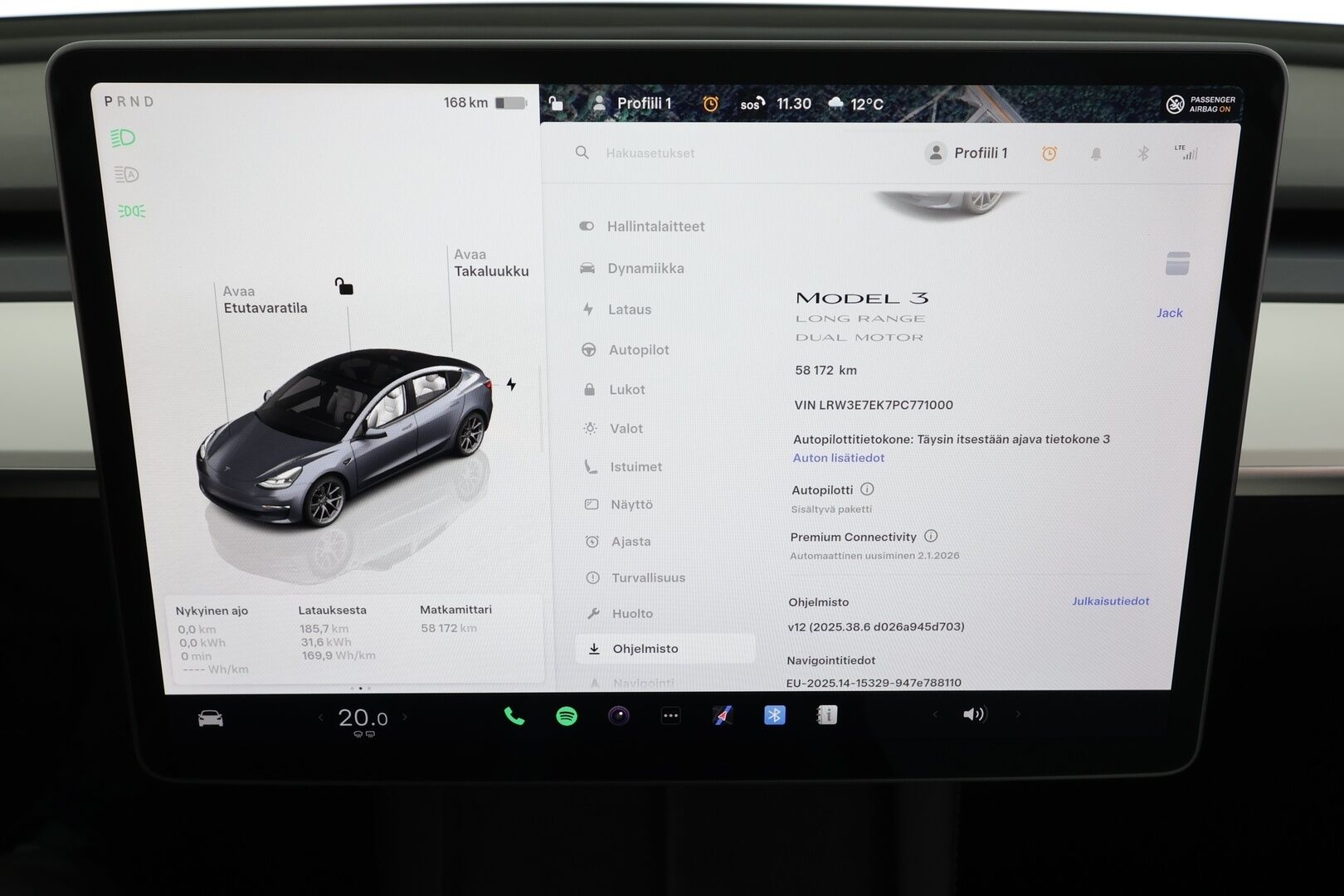 Tesla Model 3 2023 Long Range * Koukku / ILP / ACC / Matrix-LED / P.kamera / Muistipenkki / Premium Audio / Navi / Kaistavahti / Keyless * - Akku kuntotarkastettu / Suomi-auto / 2x Latauskaapelit / Kahdet renkaat