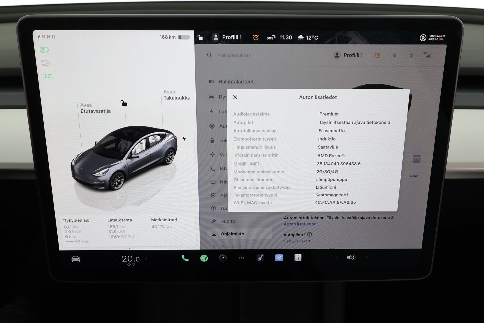 Tesla Model 3 2023 Long Range * Koukku / ILP / ACC / Matrix-LED / P.kamera / Muistipenkki / Premium Audio / Navi / Kaistavahti / Keyless * - Akku kuntotarkastettu / Suomi-auto / 2x Latauskaapelit / Kahdet renkaat