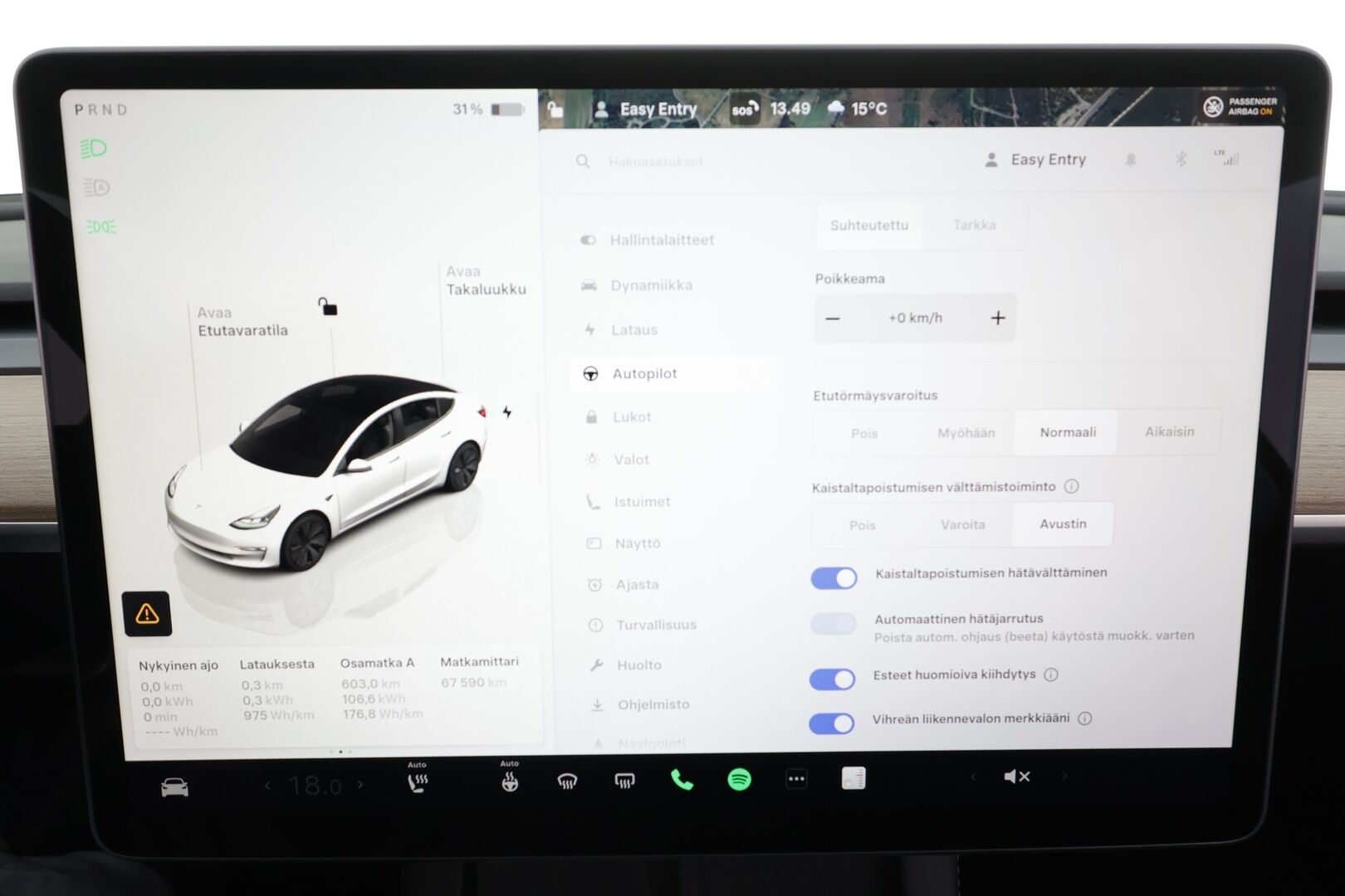 Tesla Model 3 2023 Long-Range RWD * Lasikatto / ILP / ACC / Matrix-LED / Muistipenkki / P.Kamera / Navi / Kaistavahti / Keyless * - 1-om Suomi-auto / Akku kuntotarkastettu / Kahdet renkaat vanteilla
