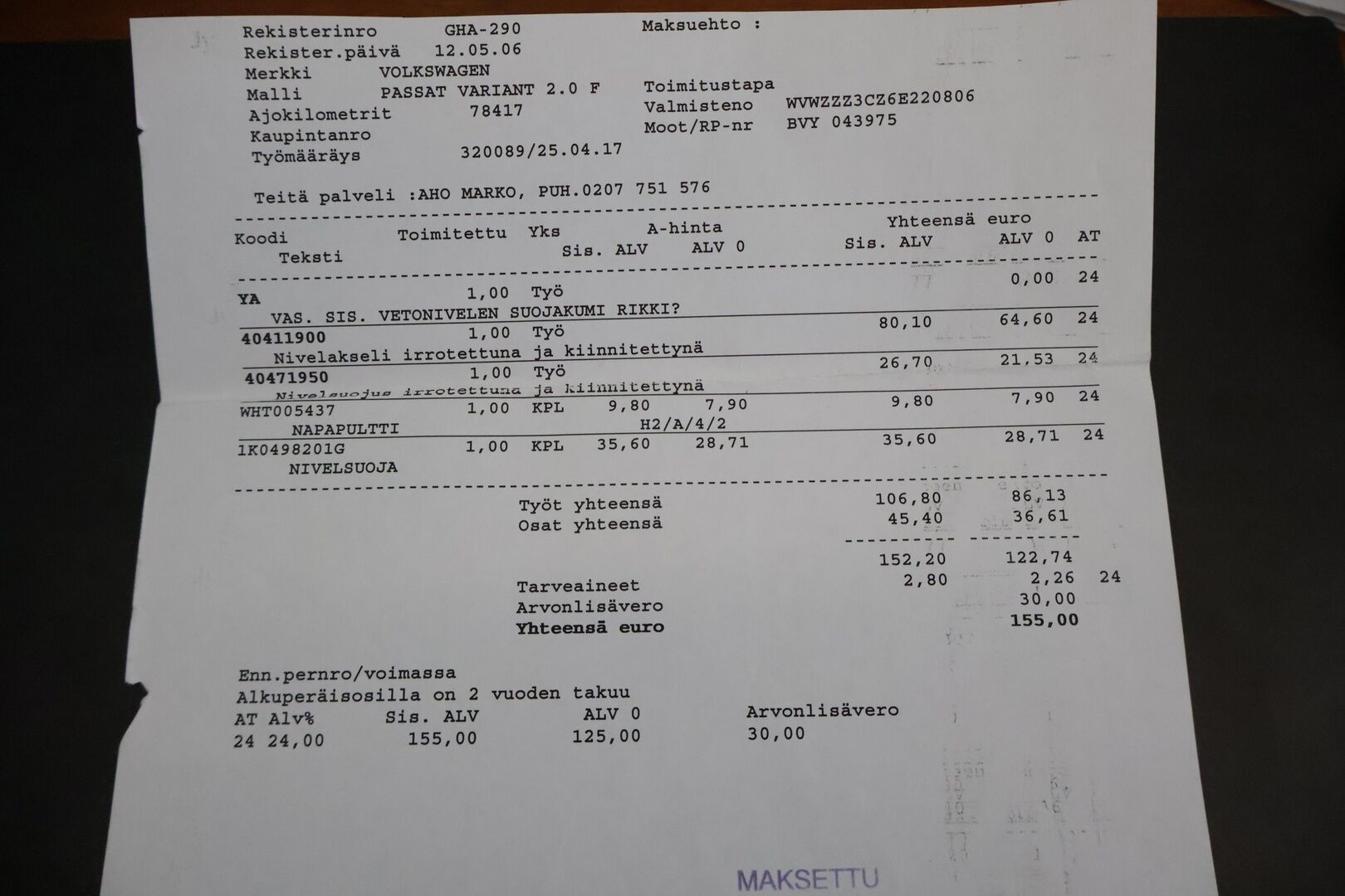 Volkswagen Passat Variant 2006 2,0 FSI 110 kW Trendline aut. * Myydään huutokaupat.com! / Suomiauto / Juuri katsastettu * - *Katsastettu 7/2025! / Ilmastointi / Vakkari*