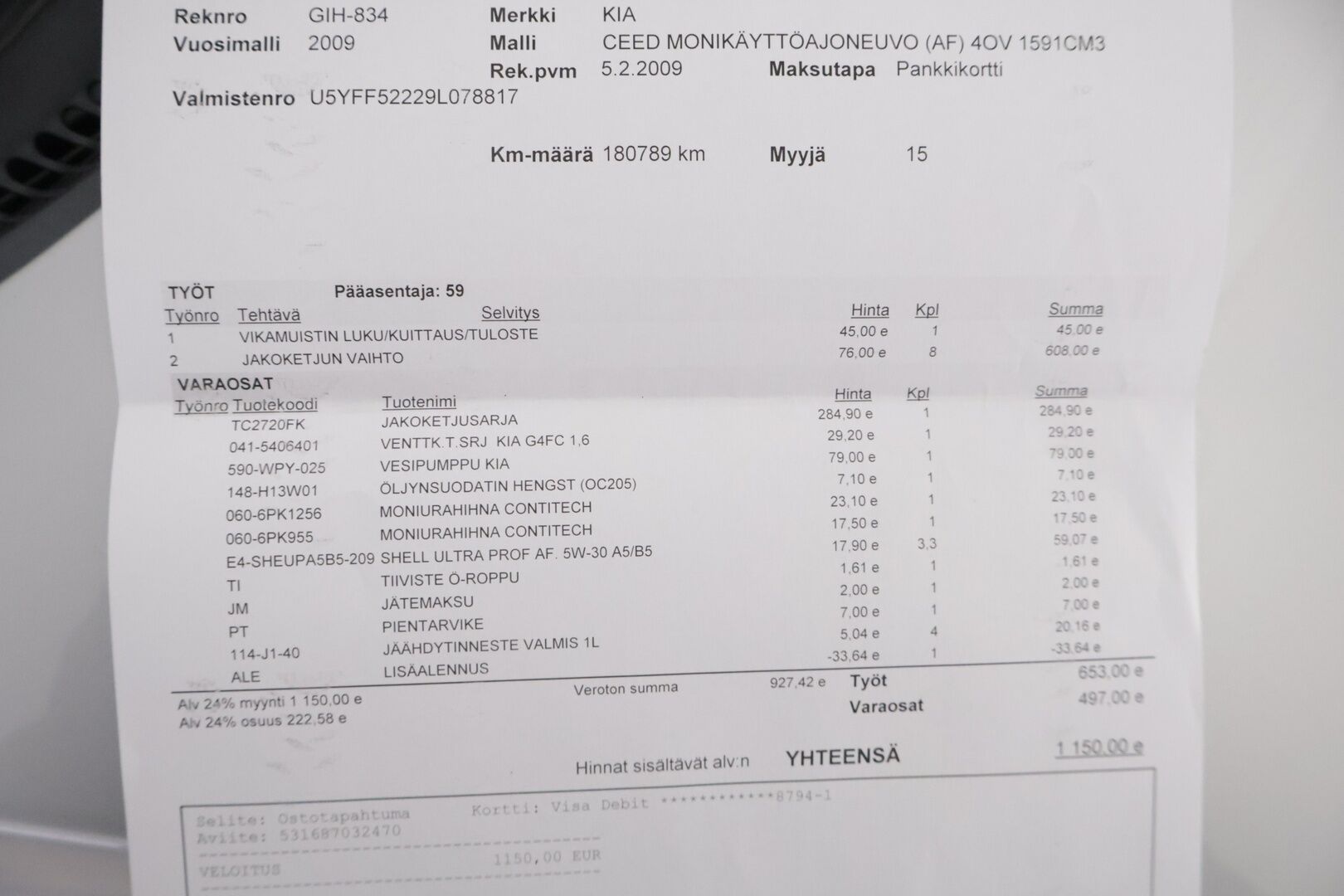 Kia cee'd 2009 1,6 EX SW - Jakoketju vaihdettu / 2x Hyvät nokian renkaat / Huoltokirja / Huutokaupat.com! 