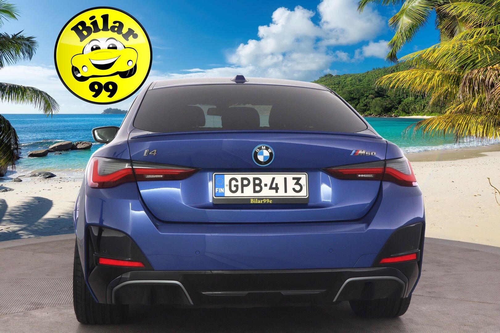BMW I4 M50 2022 M50 *H&K / Adapt. vakkari / Portimao Blue / BLISS / Shadowline / Comfort access / Peruutuskamera / - 3,99 % KORKOTARJOUS TÄHÄN AUTOON 16.9. ASTI! - *Suomi auto / 1-Omisteinen / Merkkihuollettu / Kahdet renkaat vantein*