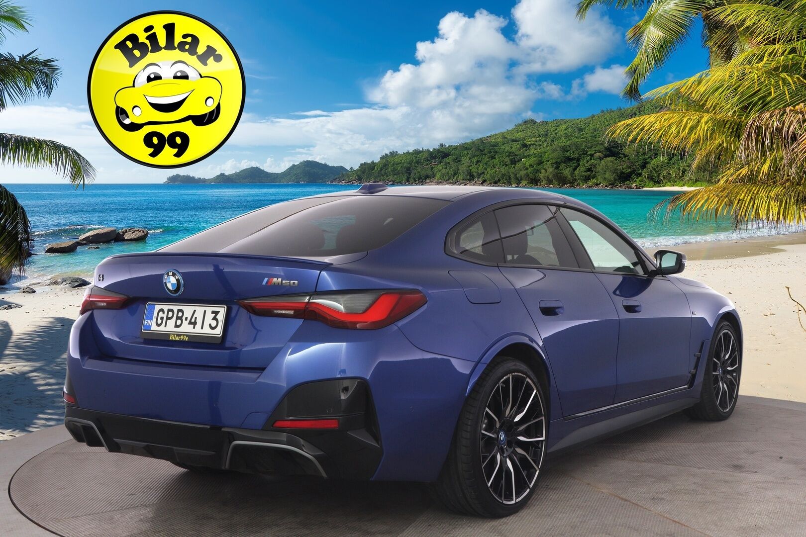 BMW I4 M50 2022 M50 *H&K / Adapt. vakkari / Portimao Blue / BLISS / Shadowline / Comfort access / Peruutuskamera / - 3,99 % KORKOTARJOUS TÄHÄN AUTOON 16.9. ASTI! - *Suomi auto / 1-Omisteinen / Merkkihuollettu / Kahdet renkaat vantein*