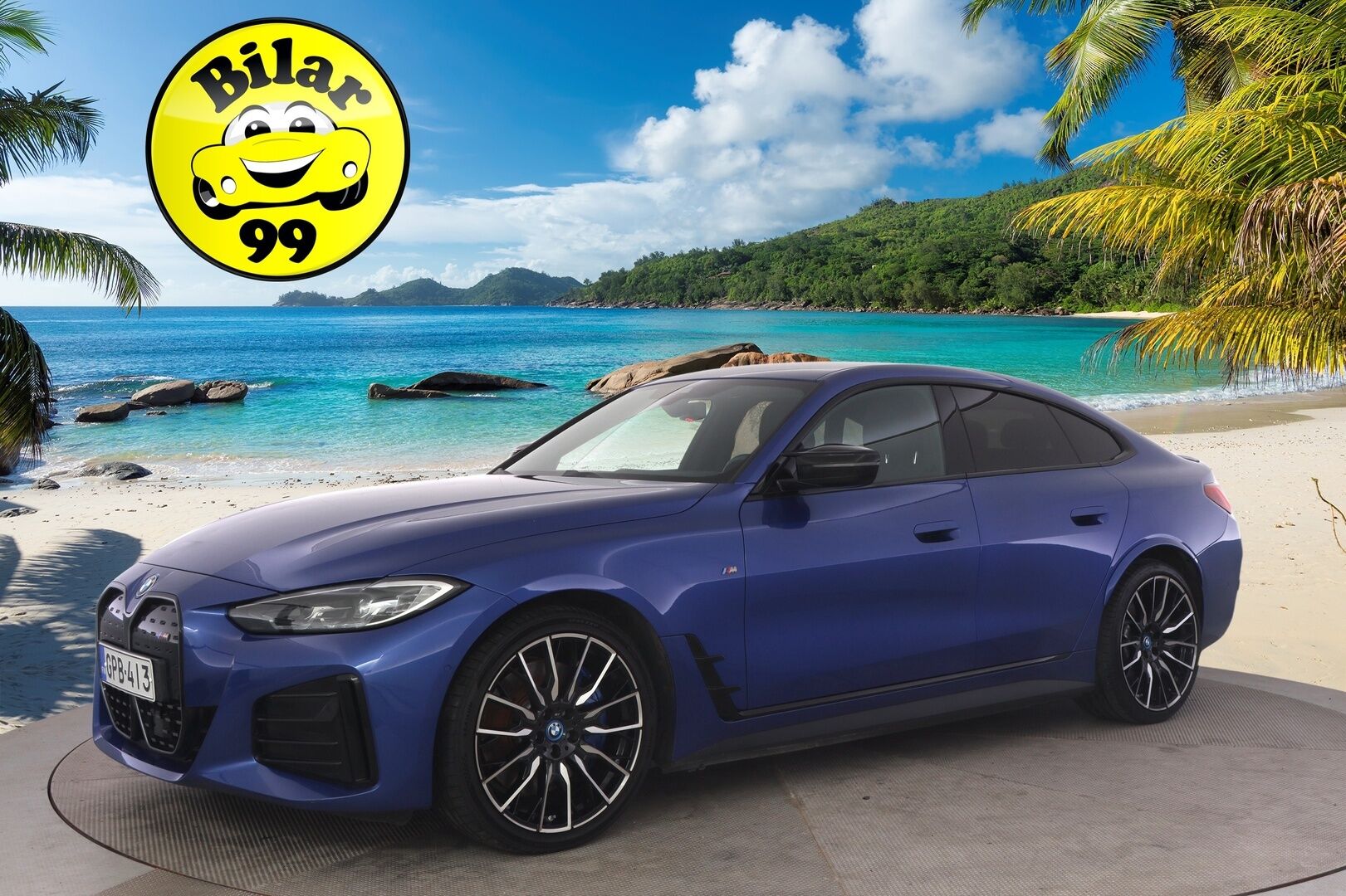 BMW I4 M50 2022 M50 *H&K / Adapt. vakkari / Portimao Blue / BLISS / Shadowline / Comfort access / Peruutuskamera / - 3,99 % KORKOTARJOUS TÄHÄN AUTOON 16.9. ASTI! - *Suomi auto / 1-Omisteinen / Merkkihuollettu / Kahdet renkaat vantein*
