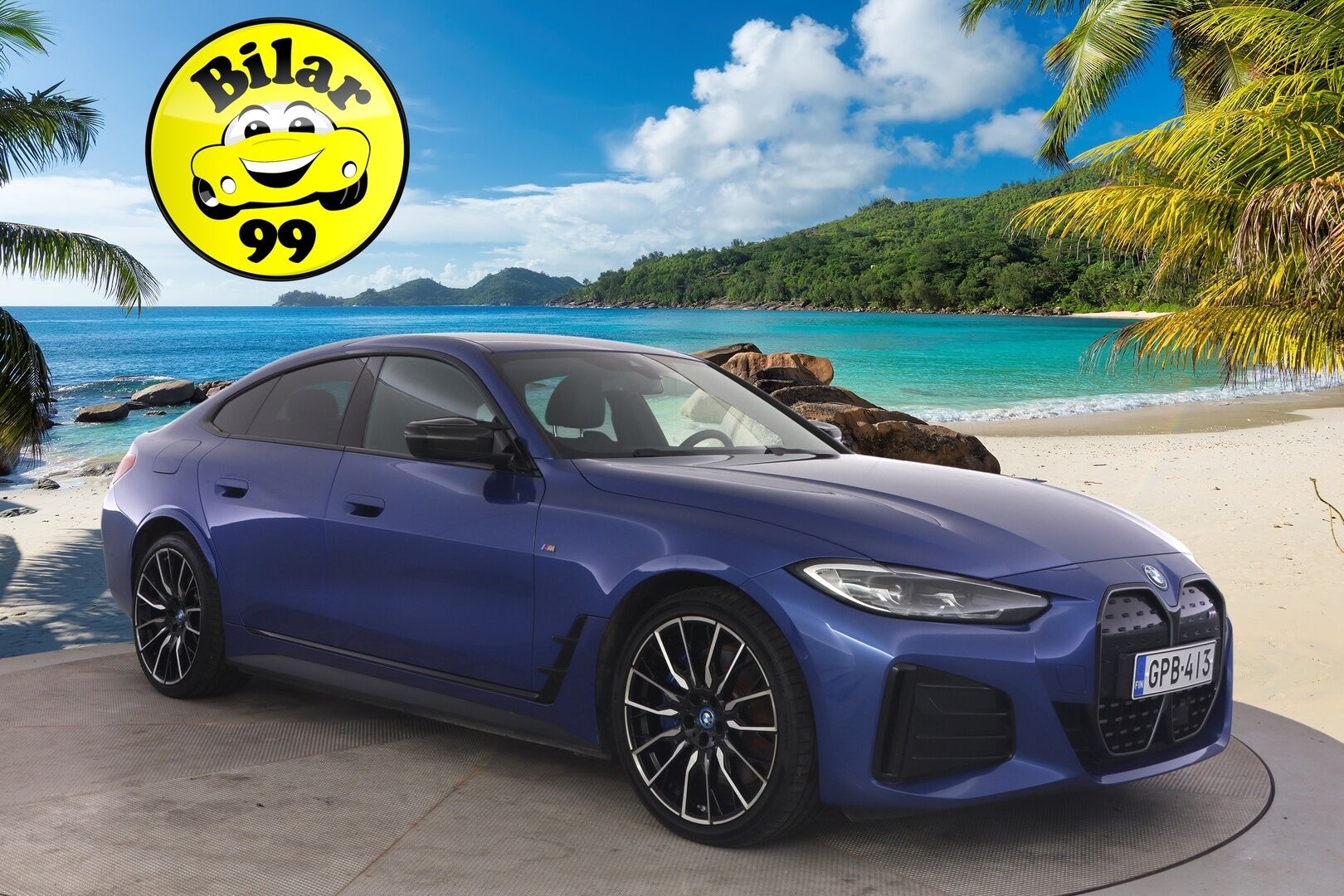 BMW I4 M50 2022 M50 *H&K / Adapt. vakkari / Portimao Blue / BLISS / Shadowline / Comfort access / Peruutuskamera / - 3,99 % KORKOTARJOUS TÄHÄN AUTOON 16.9. ASTI! - *Suomi auto / 1-Omisteinen / Merkkihuollettu / Kahdet renkaat vantein*