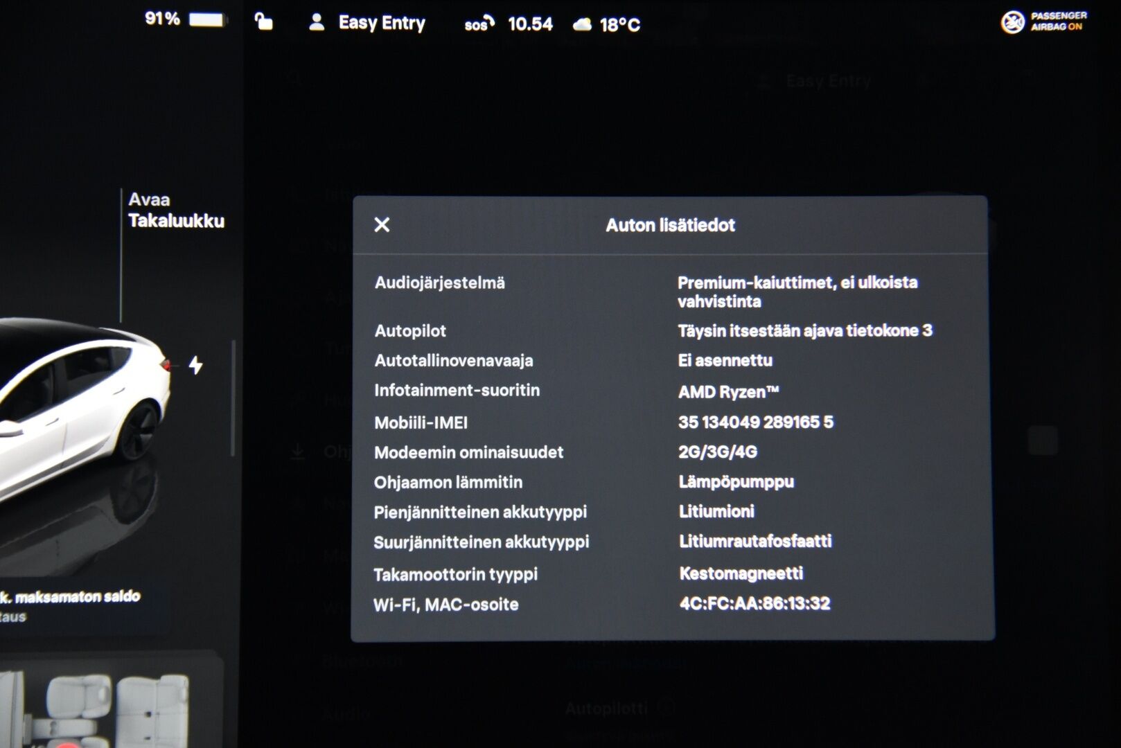 Tesla Model 3 2023 RWD / *Lasikatto / Lämpöpumppu / Adapt.Vakkari / Matrix-LED / P.kamera / Navi / Premium audio / AMD Ryzen - 2x vanteet & renkaat