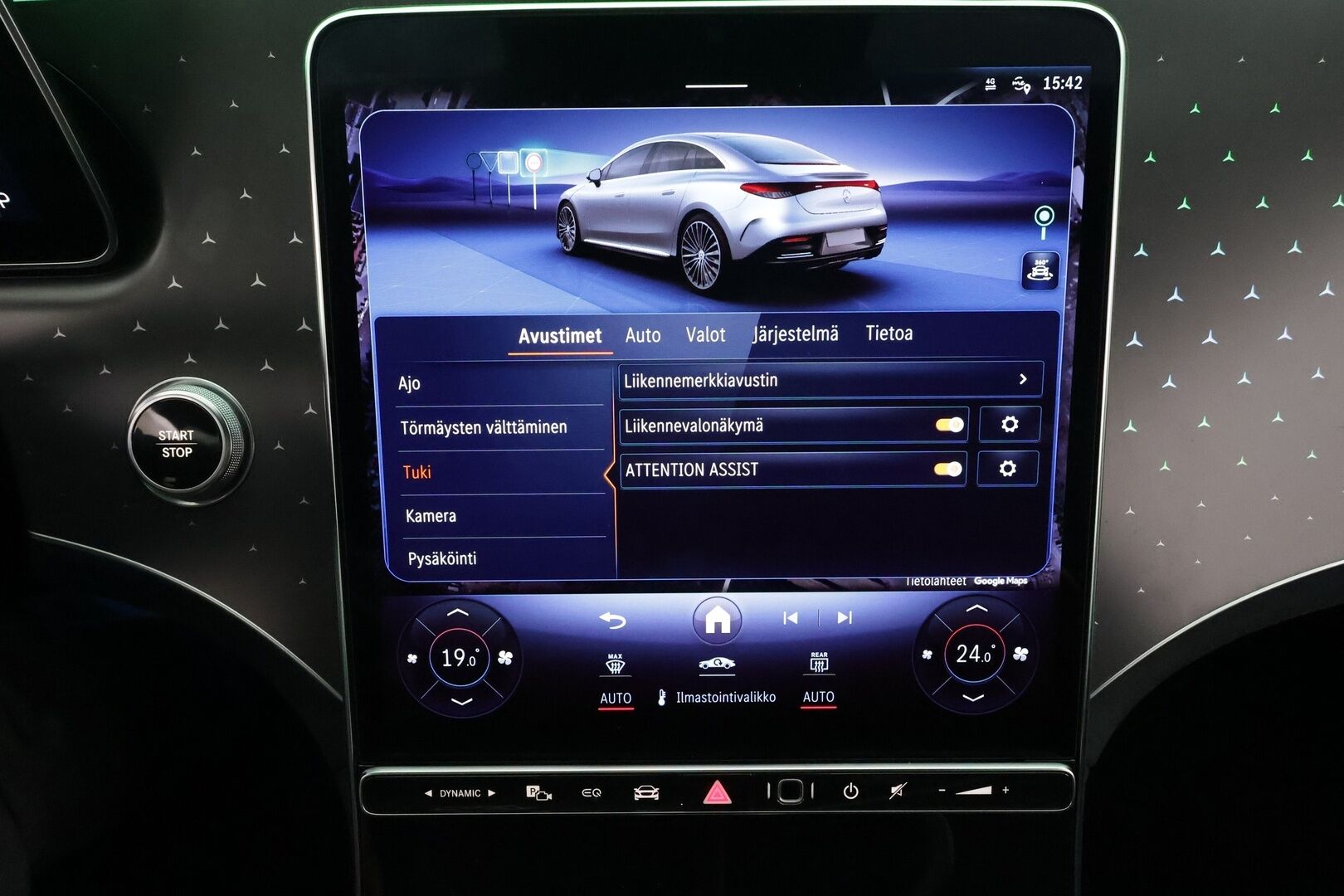 Mercedes-Benz EQE 2023 500 4MATIC AMG * Koukku / Distronic / Ilma-alusta / Digital-Lights / 360 / Burmester / Comfort-penkit Muistilla * - Akku kuntotarkastettu SoH 98,8 / Kahdet renkaat aluvanteilla