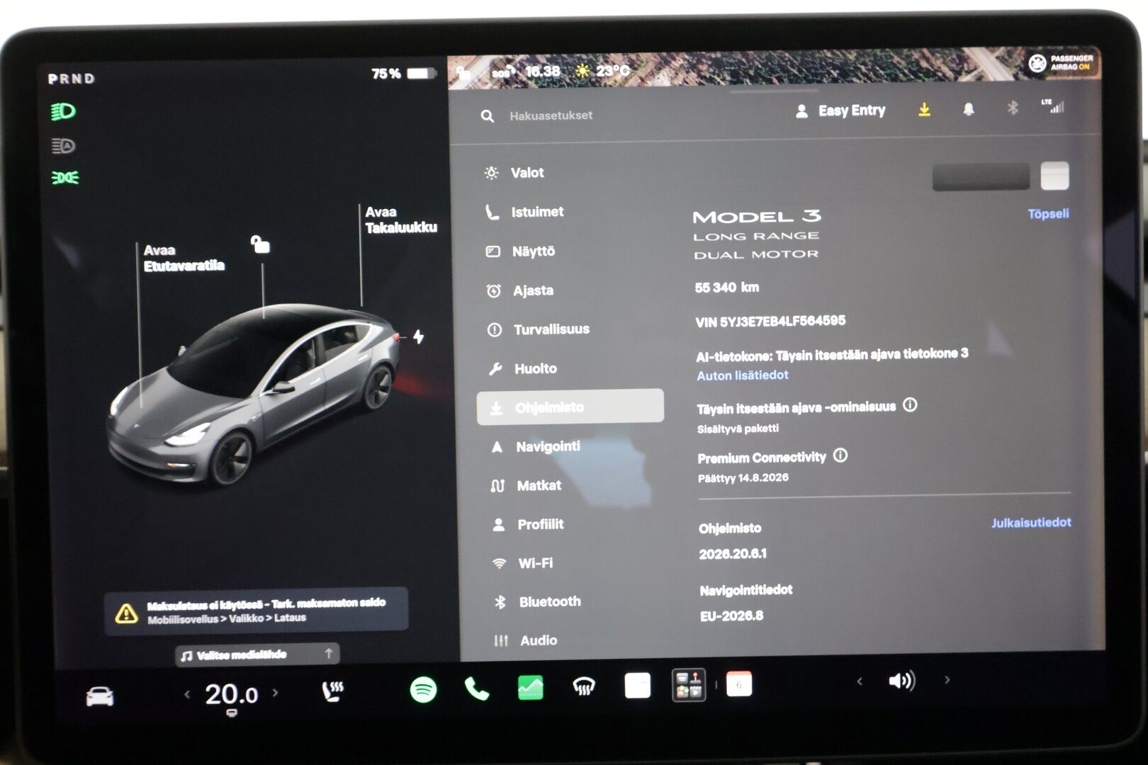 Tesla Model 3 2020 Long Range - | Lasikatto | ACC | LED | Muistipenkki | P.Kamera | Premium Audio | Navi | Kaistavahti | Keyless | 2x Latauskaapelit | Kahdet renkaat |