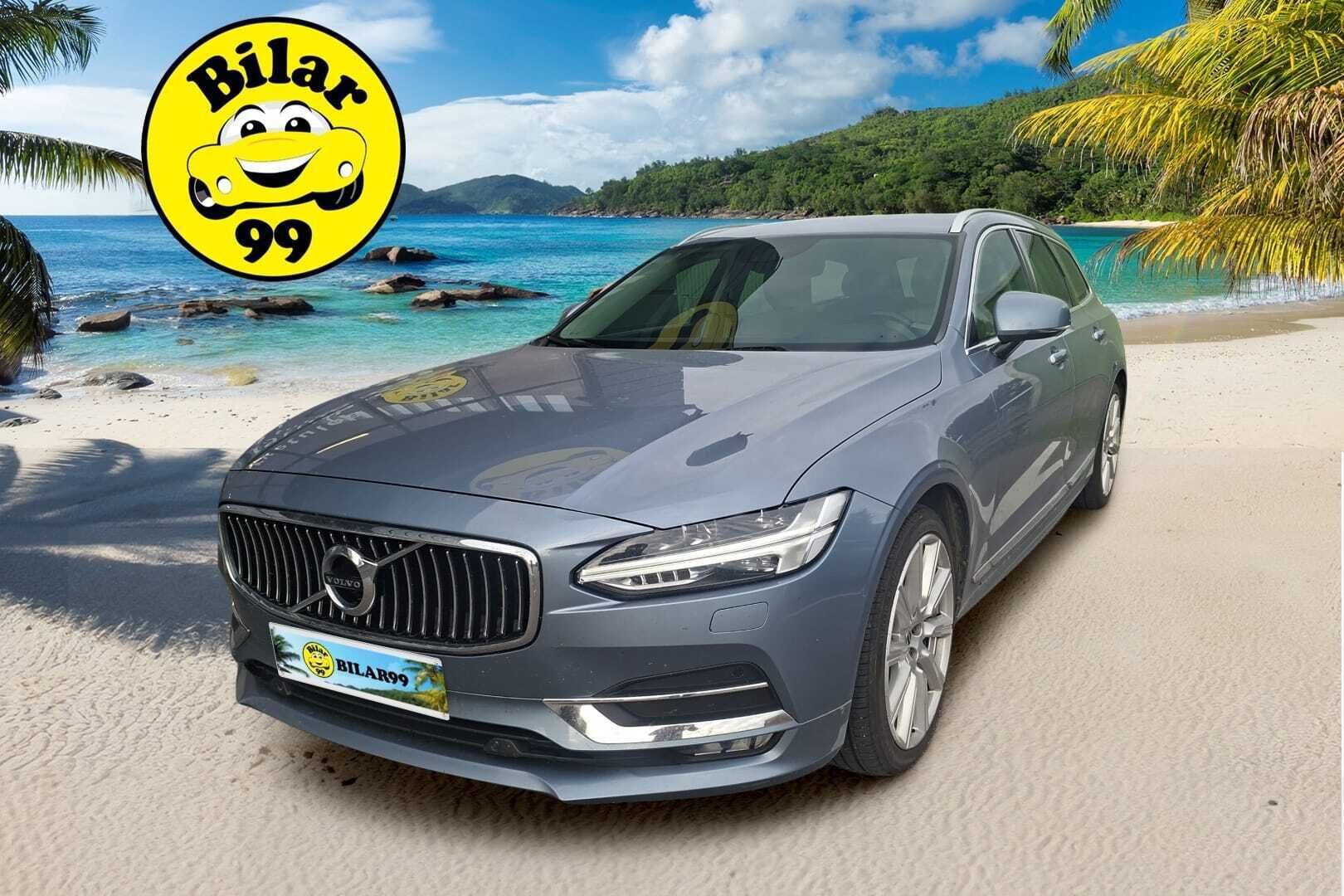 Volvo V90 2019 D4 Business Inscription aut - Suomi-auto | Webasto | ACC & Pilot assist | P.kamera | Muistipenkki | Vaalea nahkasisusta | Mussel Blue | Full LED | Sensus-navi 