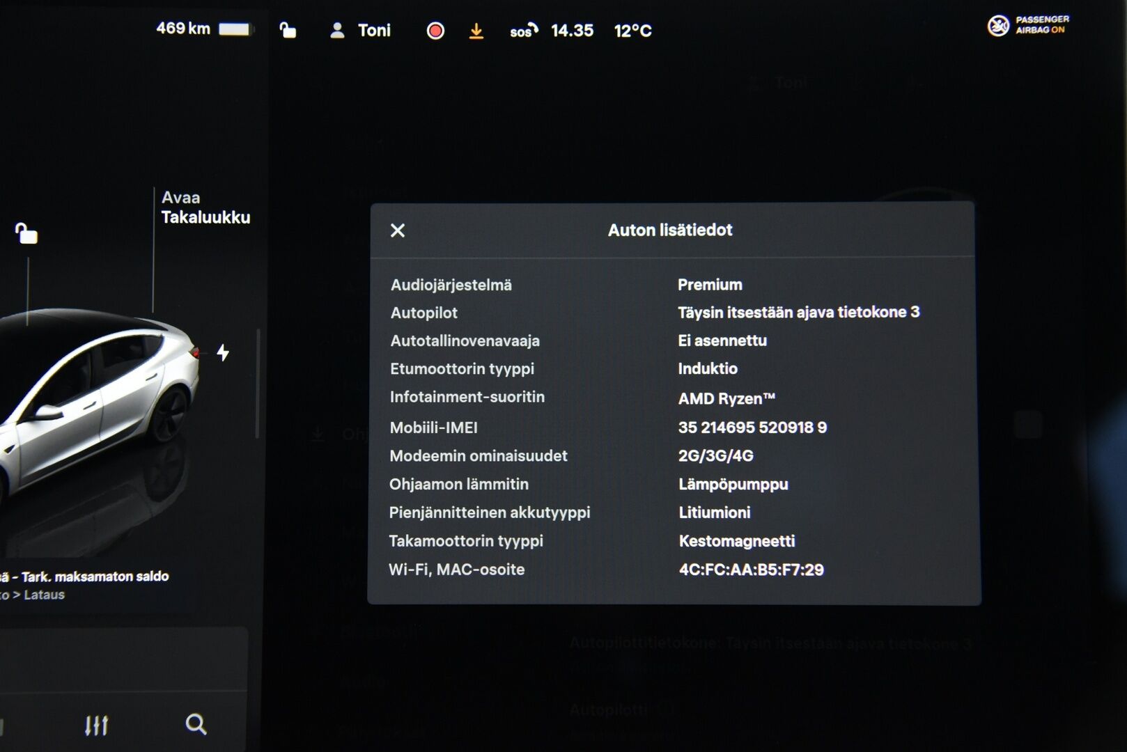 Tesla Model 3 2023 Long Range / Suomi-auto / Autopilot / Lasikatto / AMD Ryzen / - Kahdet renkaat / Premium Audio / Lämpöpumppu / Muistipenkki 
