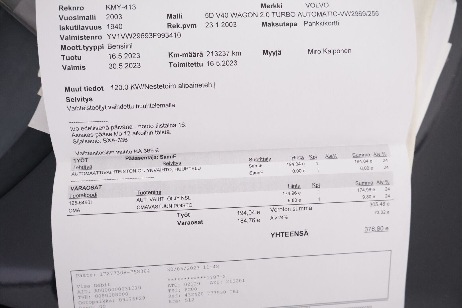 Volvo V40 2003 5D V40 WAGON 2.0 TURBO AUTOMATIC-VW2969/256 *Myydään huutokaupat.com* - Myydään huutokaupat.com! / Siisti 2.0 Turbo Volvo!