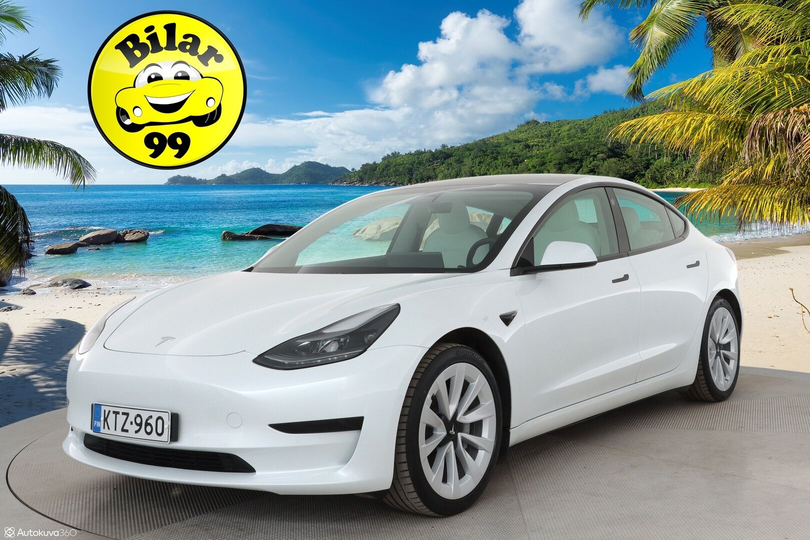 Tesla Model 3 2021 Standard Range Plus / Vetokoukku / Lämpöpumppu / Valkoiset nahat - 1.om Suomi-auto / Lasikatto / Lämpöpumppu / Koukku / Adapt. Vakkari /  P. Kamera / Valkoinen Nahkaverhoilu / 2x renkaat 