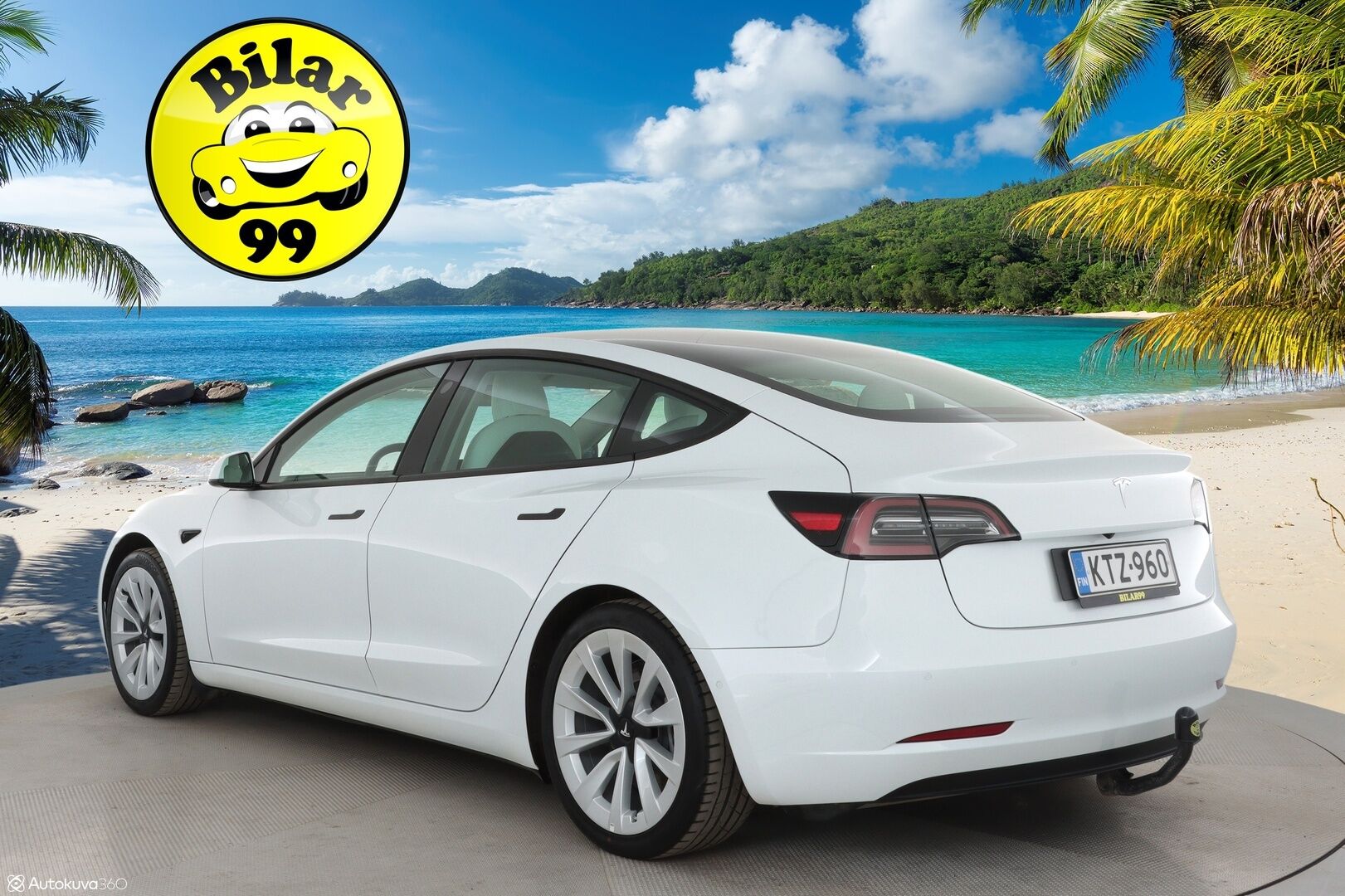 Tesla Model 3 2021 Standard Range Plus / Vetokoukku / Lämpöpumppu / Valkoiset nahat - 1.om Suomi-auto / Lasikatto / Lämpöpumppu / Koukku / Adapt. Vakkari /  P. Kamera / Valkoinen Nahkaverhoilu / 2x renkaat 