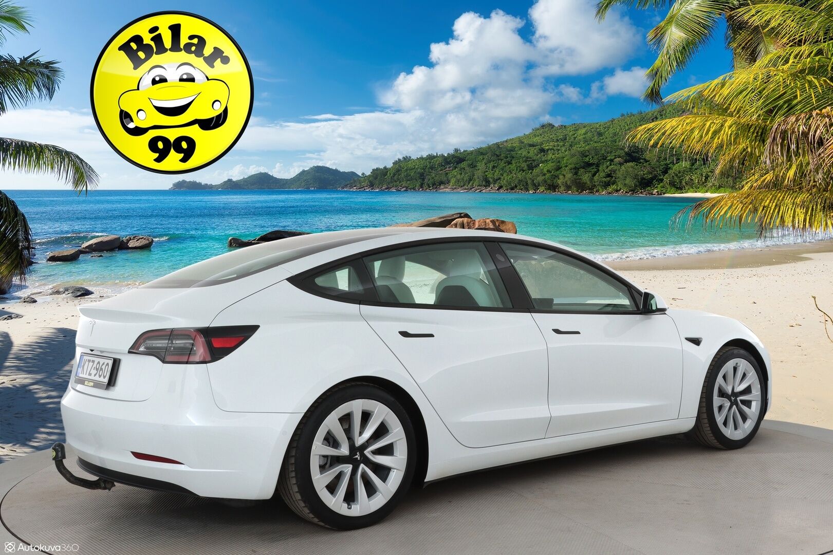 Tesla Model 3 2021 Standard Range Plus / Vetokoukku / Lämpöpumppu / Valkoiset nahat - 1.om Suomi-auto / Lasikatto / Lämpöpumppu / Koukku / Adapt. Vakkari /  P. Kamera / Valkoinen Nahkaverhoilu / 2x renkaat 