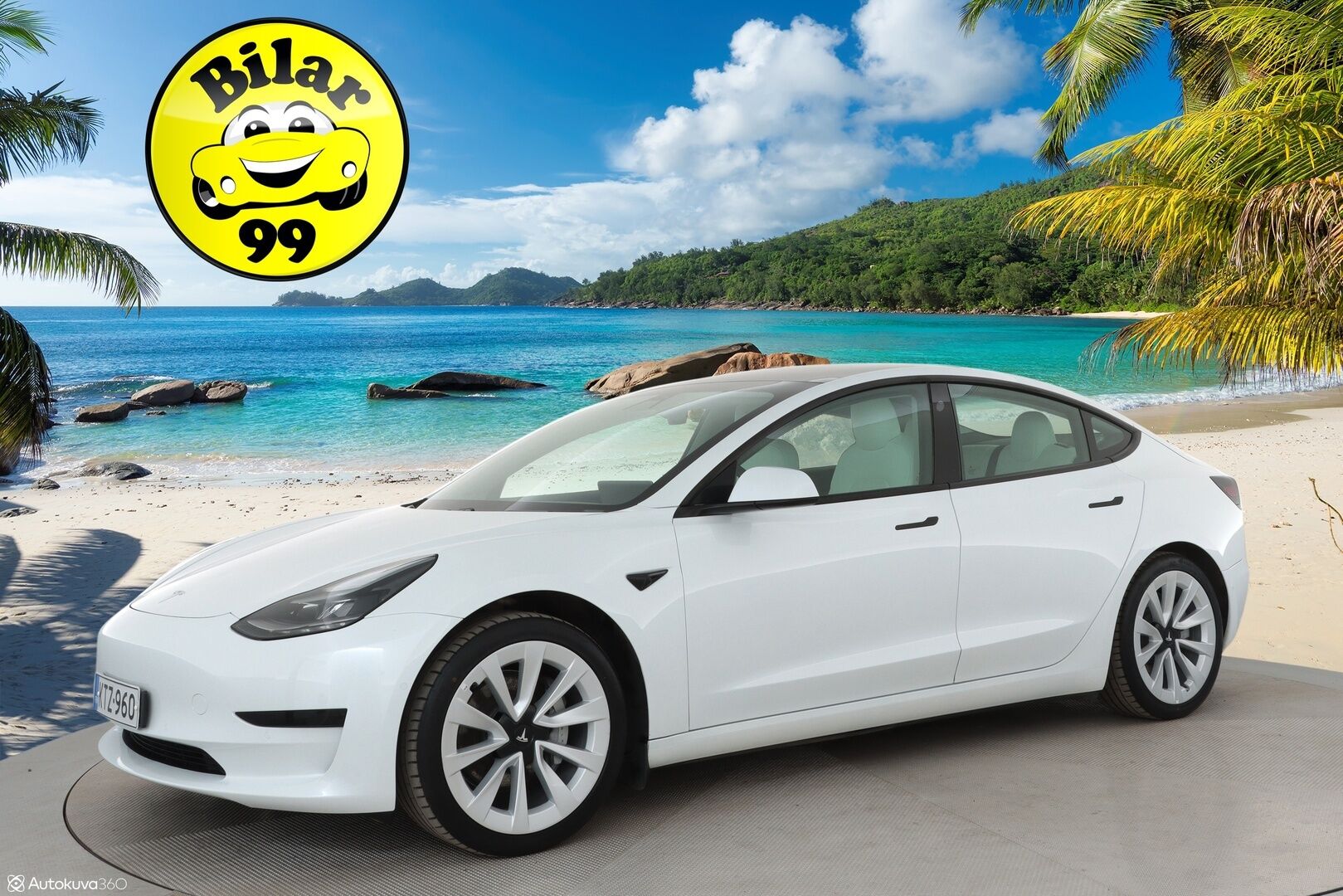 Tesla Model 3 2021 Standard Range Plus / Vetokoukku / Lämpöpumppu / Valkoiset nahat - 1.om Suomi-auto / Lasikatto / Lämpöpumppu / Koukku / Adapt. Vakkari /  P. Kamera / Valkoinen Nahkaverhoilu / 2x renkaat 