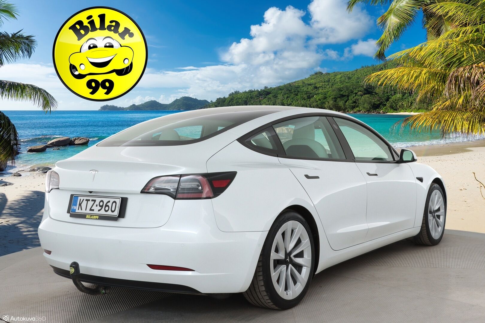 Tesla Model 3 2021 Standard Range Plus / Vetokoukku / Lämpöpumppu / Valkoiset nahat - 1.om Suomi-auto / Lasikatto / Lämpöpumppu / Koukku / Adapt. Vakkari /  P. Kamera / Valkoinen Nahkaverhoilu / 2x renkaat 