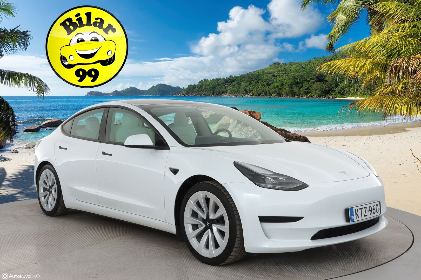 Tesla Model 3 2021 Standard Range Plus / Vetokoukku / Lämpöpumppu / Valkoiset nahat - 1.om Suomi-auto / Lasikatto / Lämpöpumppu / Koukku / Adapt. Vakkari /  P. Kamera / Valkoinen Nahkaverhoilu / 2x renkaat 