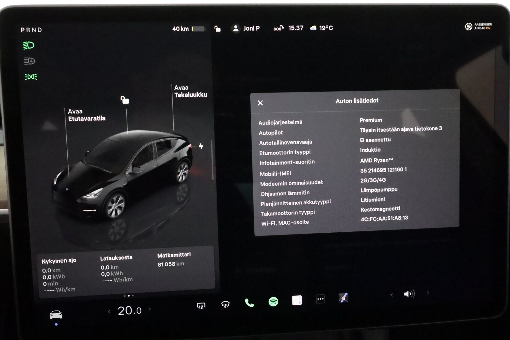 Tesla Model Y 2022 Long Range **Lämpöpumppu / Lasikatto / Matrix-LED / Adapt.Vakkari / P.Kamera / Muistipenkki / Navi / Keyless** - 3,99 % KORKOTARJOUS TÄHÄN AUTOON - Kahdet Renkaat
