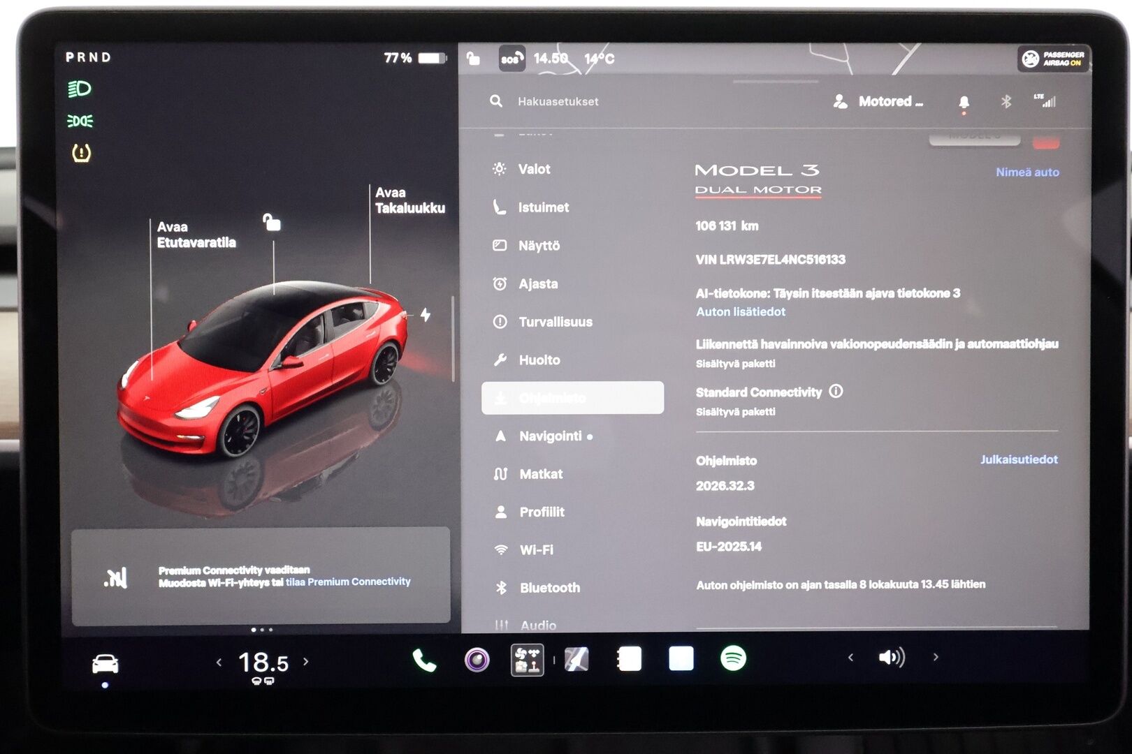 Tesla Model 3 2022 Performance - | ACC | ILP | Ryzen | Matrix-LED | Premium Audio | Lasikatto | Track Mode | Sähkönahat | Muistipenkki | Autosteer | 2x renkaat aluin | 