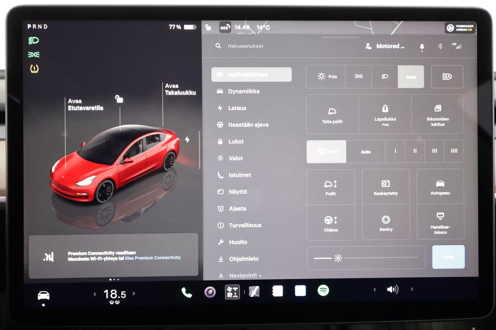 Tesla Model 3 2022 Performance - | ACC | ILP | Ryzen | Matrix-LED | Premium Audio | Lasikatto | Track Mode | Sähkönahat | Muistipenkki | Autosteer | 2x renkaat aluin | 