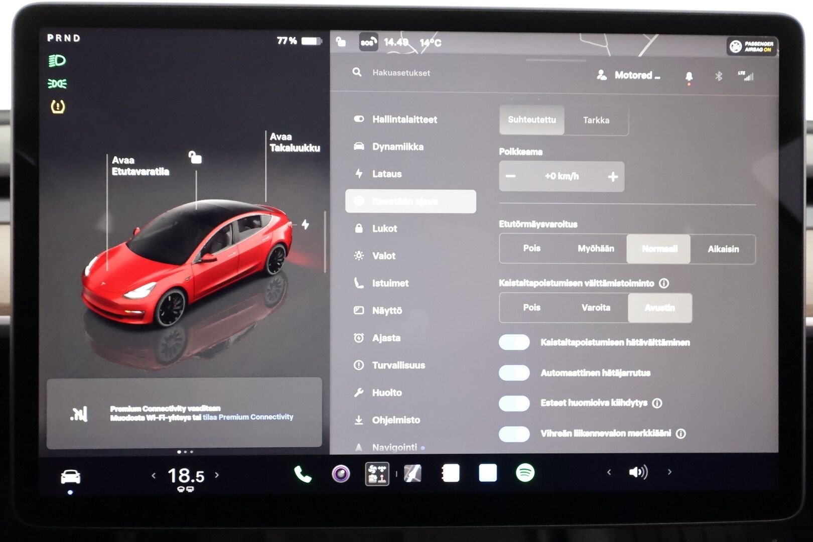 Tesla Model 3 2022 Performance - | ACC | ILP | Ryzen | Matrix-LED | Premium Audio | Lasikatto | Track Mode | Sähkönahat | Muistipenkki | Autosteer | 2x renkaat aluin | 