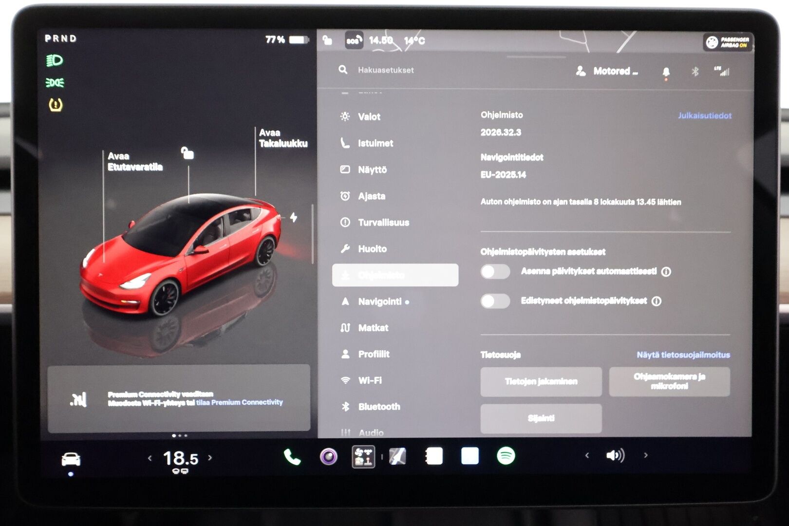Tesla Model 3 2022 Performance - | ACC | ILP | Ryzen | Matrix-LED | Premium Audio | Lasikatto | Track Mode | Sähkönahat | Muistipenkki | Autosteer | 2x renkaat aluin | 