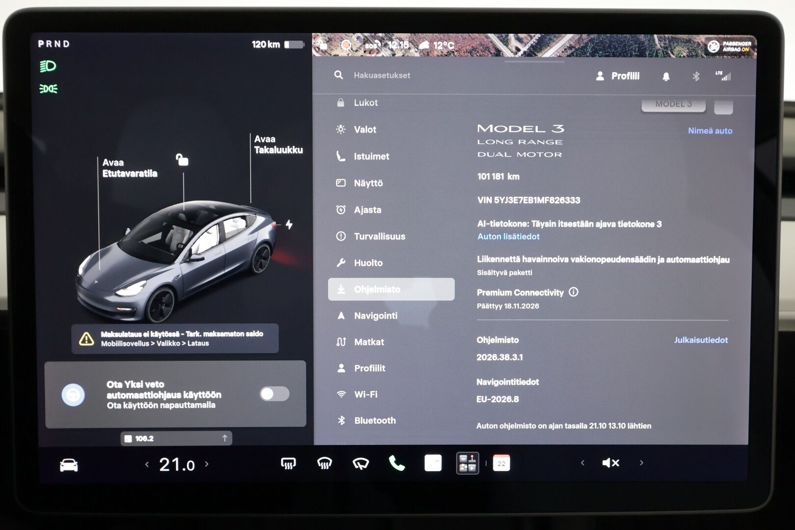 Tesla Model 3 2021 Long Range - | ACC | ILP | Koukku | Valkoiset nahat | Lasikatto | Premium Audio | Matrix-LED | Sähkönahat | Muistipenkki | P.kamera | 2x renkaat aluin | 