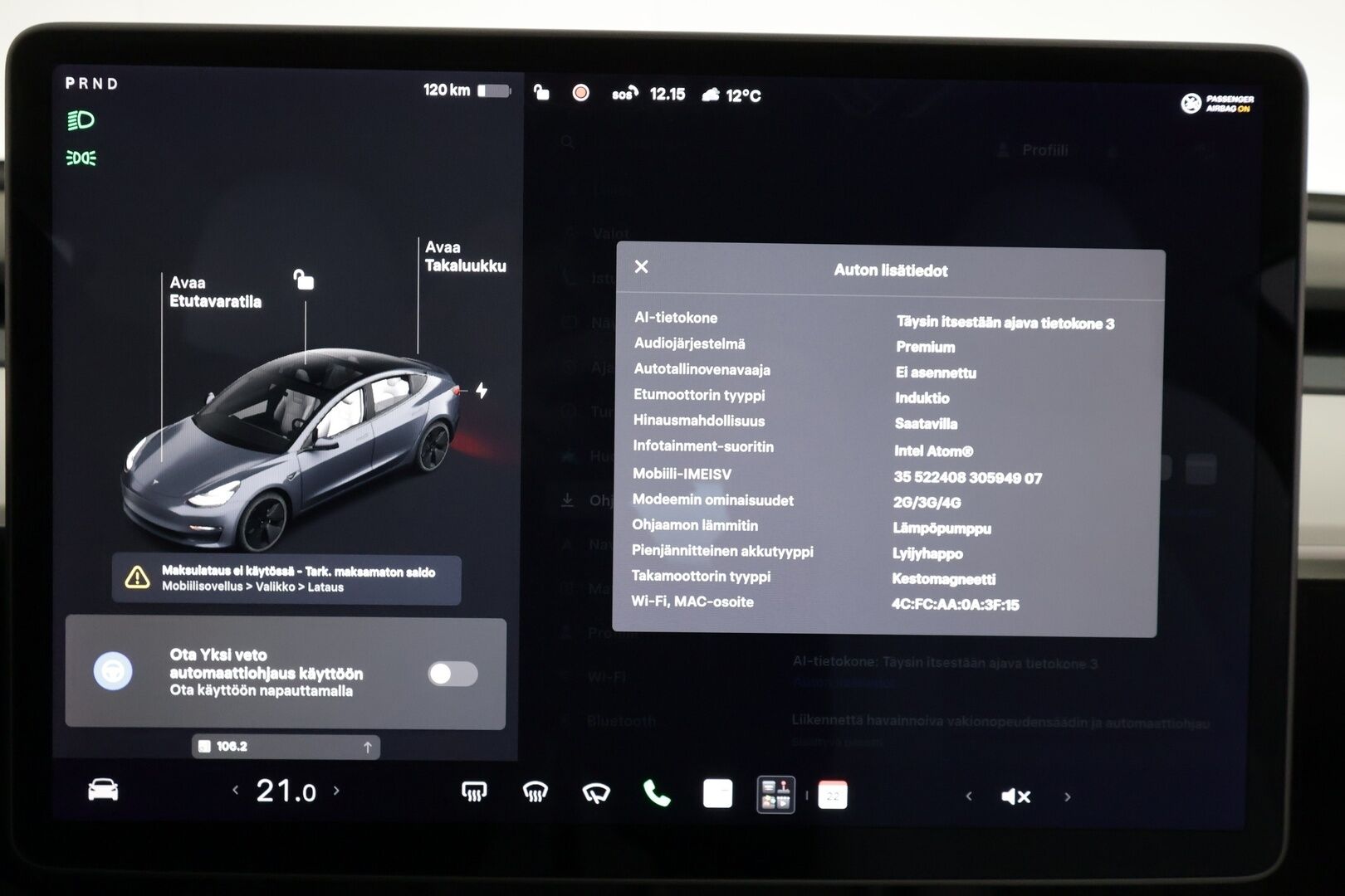 Tesla Model 3 2021 Long Range - | ACC | ILP | Koukku | Valkoiset nahat | Lasikatto | Premium Audio | Matrix-LED | Sähkönahat | Muistipenkki | P.kamera | 2x renkaat aluin | 