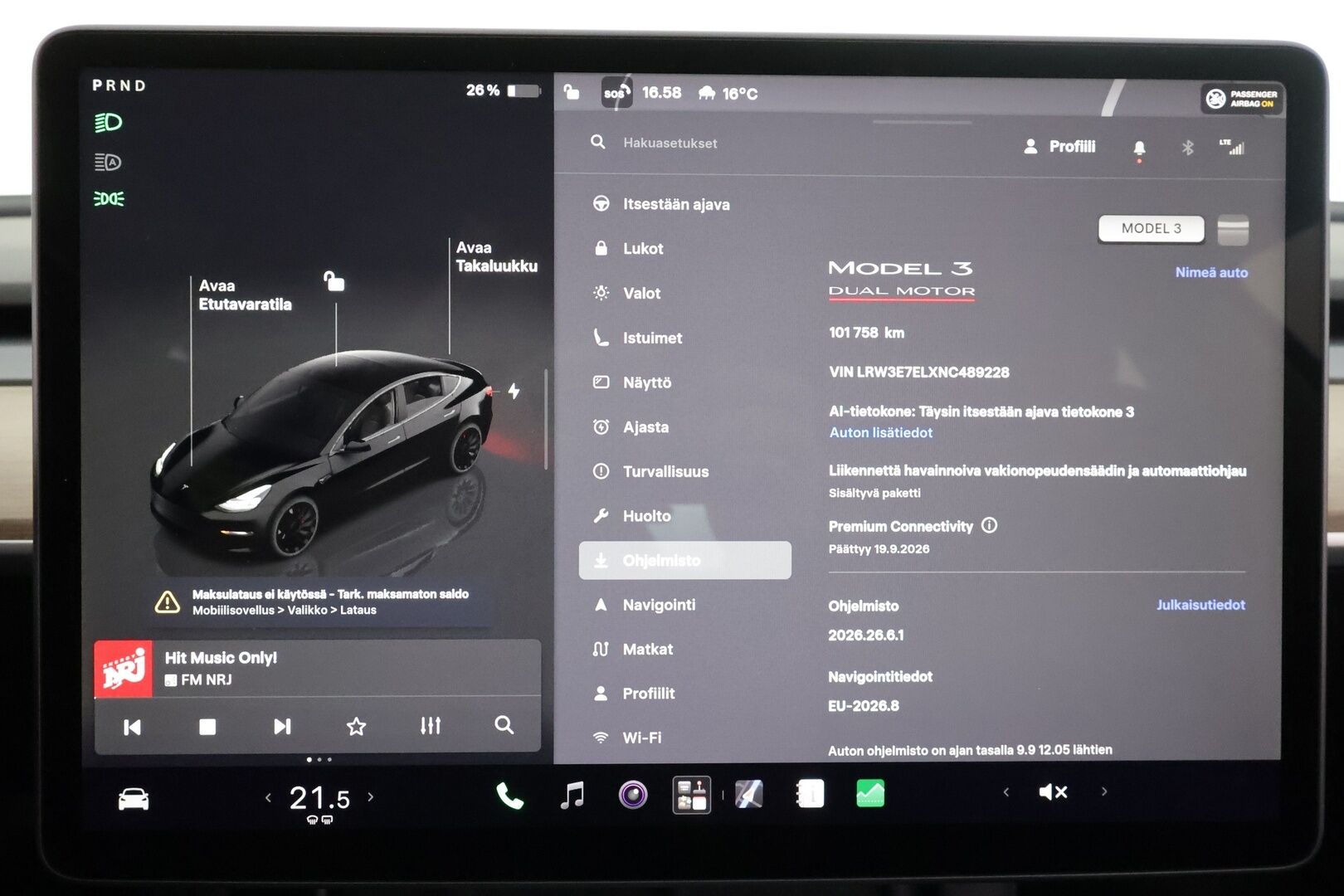Tesla Model 3 2022 Performance - | ACC | ILP | Matrix-LED | Premium Audio | Ryzen | P.kamera ja tutkat | Muistipenkki | Lasikatto | Nahkasisusta | Autosteer | 2x renkaat aluin | 
