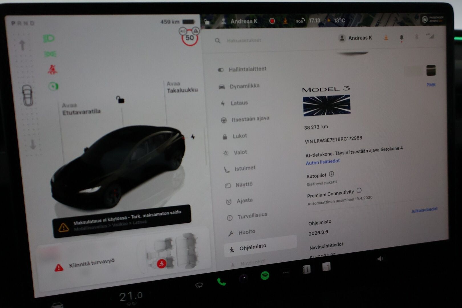 Tesla Model 3 2024 Performance AWD Highland - ILP | Lasikatto | ACC | Matrix | P.Kamera | Ilmastoitu Muistipenkki | Premium Audio