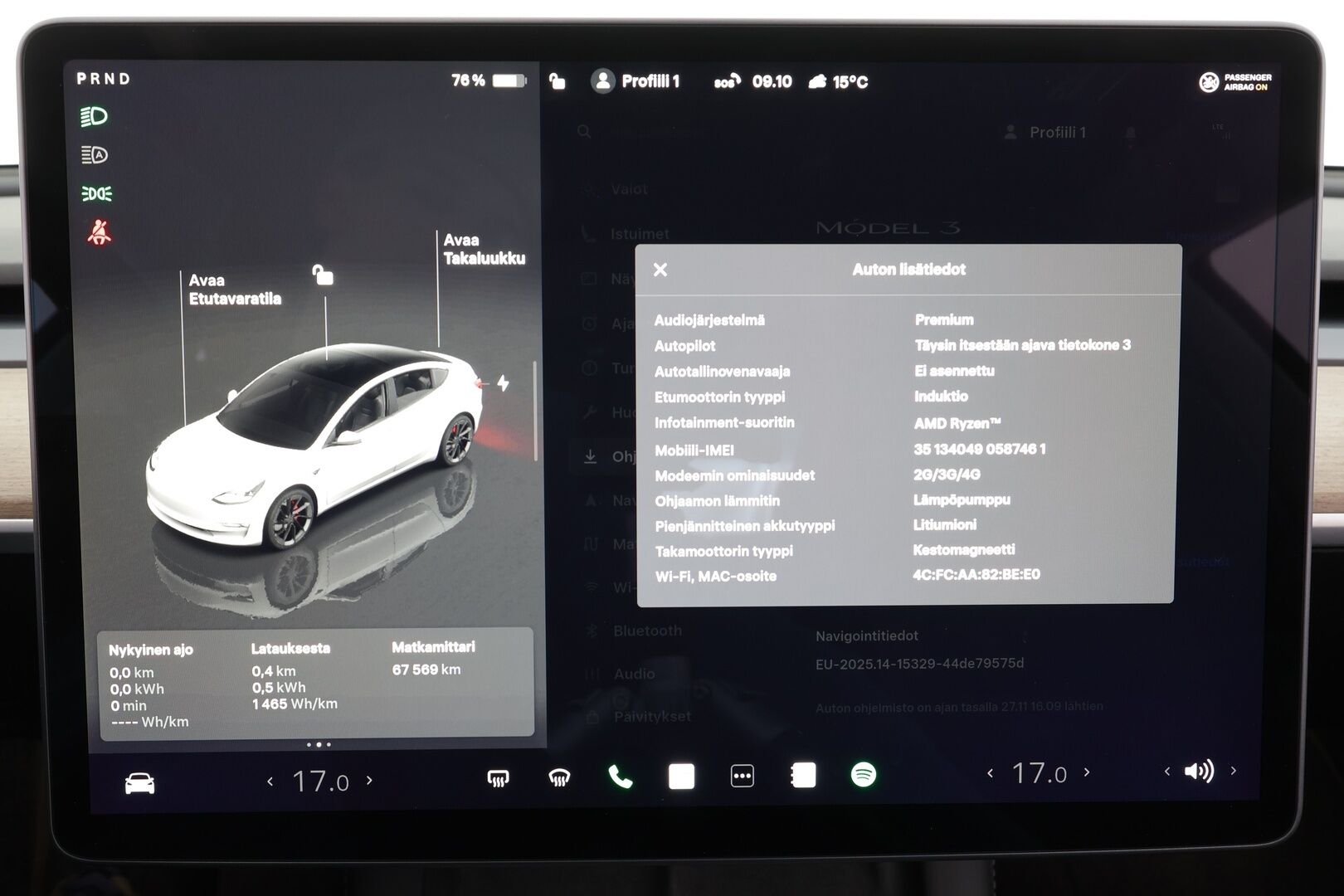 Tesla Model 3 2023 Performance * Lasikatto / ILP / ACC / Matrix-LED / P.Kamera / Muistipenkki / Premium Audio / Navi / Kaistavahti * - 1-om Suomi-auto / 2x vanteet / Akku kuntotarkastettu 