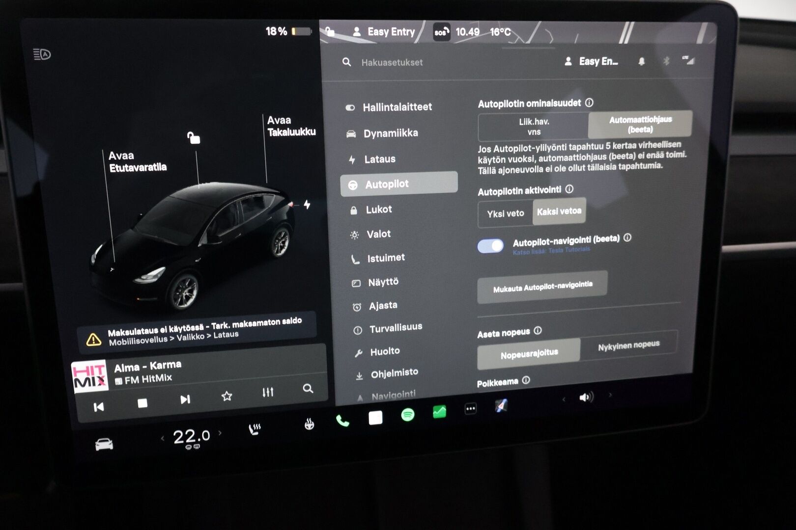 Tesla Model Y 2021 Long Range AWD ** Juuri tullut! / EAP / 2x Tesla vanteet / Vetokoukku / Premium Sound / Upea kokonaisuus! / ACC ** - Akkutestattu, puhtaalla CarVertical raportilla, vetokoukulla, siistillä yksityiskohdilla sekä kaksilla hyvillä renkailla missä Teslan omat aluvanteet!