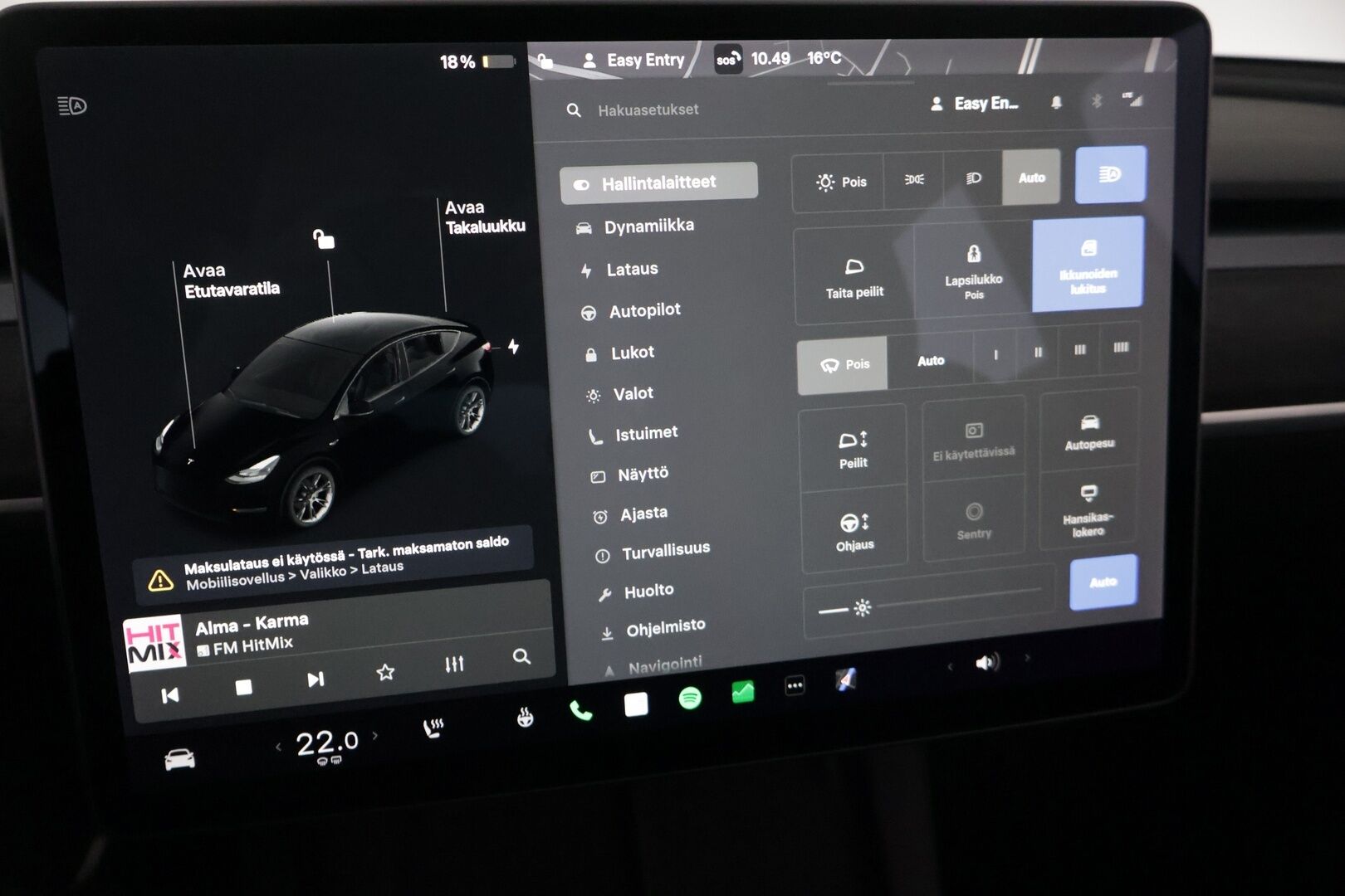 Tesla Model Y 2021 Long Range AWD ** Juuri tullut! / EAP / 2x Tesla vanteet / Vetokoukku / Premium Sound / Upea kokonaisuus! / ACC ** - Akkutestattu, puhtaalla CarVertical raportilla, vetokoukulla, siistillä yksityiskohdilla sekä kaksilla hyvillä renkailla missä Teslan omat aluvanteet!
