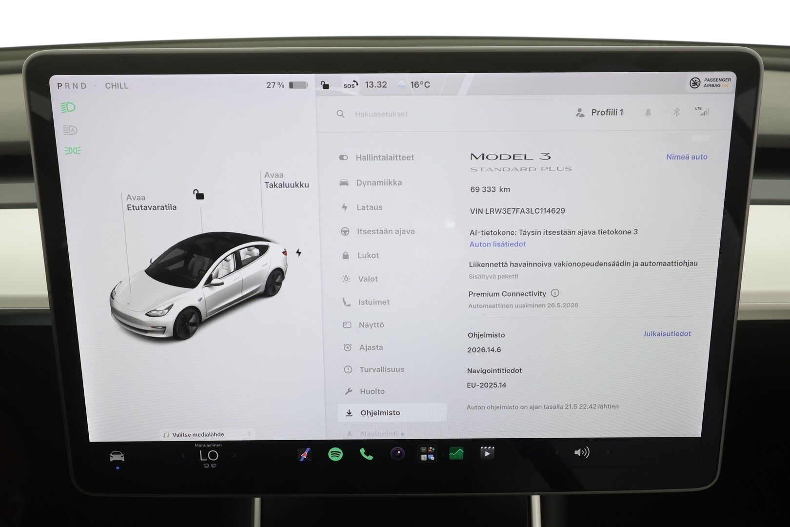 Tesla Model 3 2020 Standard Range Plus (CATL) - | Lasikatto | ACC | Matrix | Premium Speakers | Muistipenkki | P.Kamera | Kaistavahti | Navi | Keyless | Suomi-auto | Kahdet renkaat |