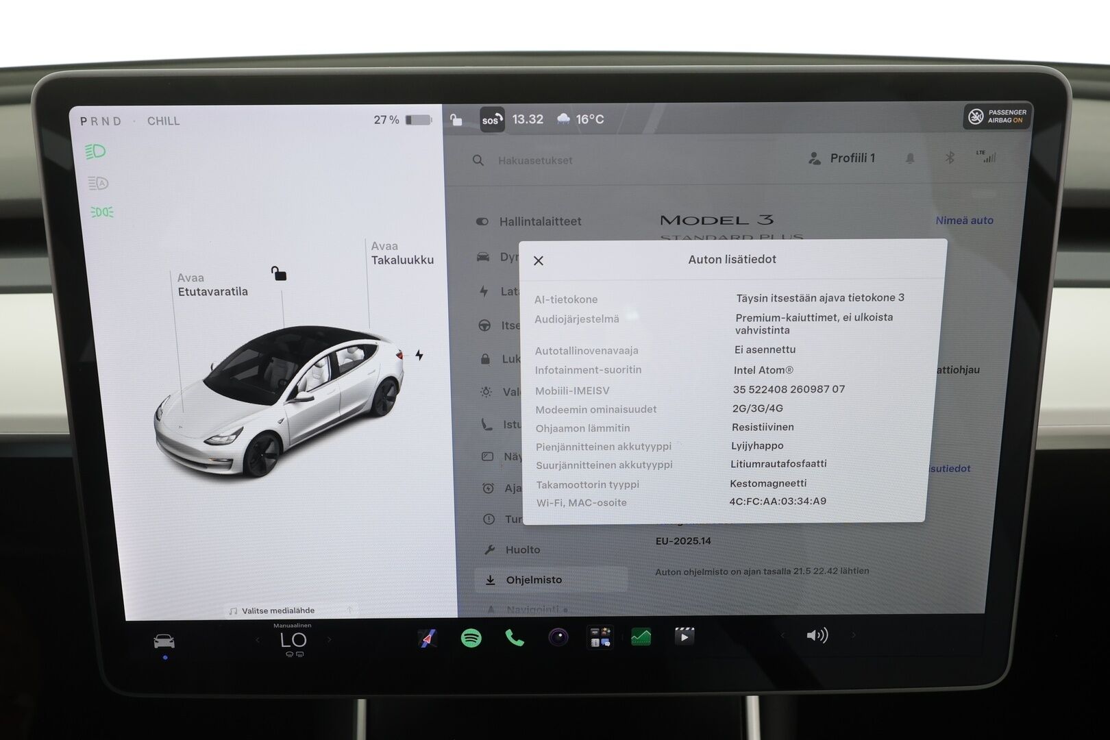 Tesla Model 3 2020 Standard Range Plus (CATL) - | Lasikatto | ACC | Matrix | Premium Speakers | Muistipenkki | P.Kamera | Kaistavahti | Navi | Keyless | Suomi-auto | Kahdet renkaat |