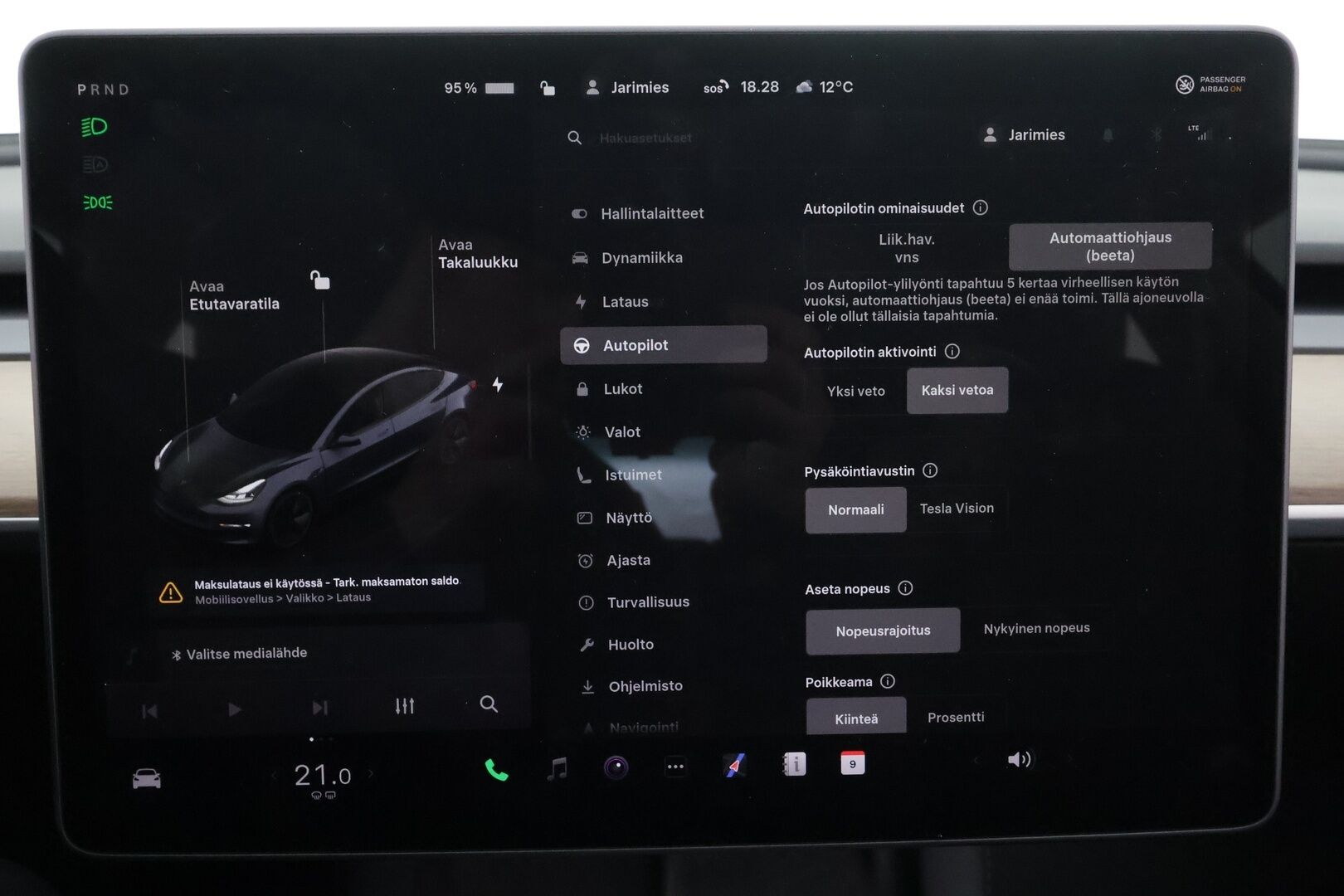 Tesla Model 3 2022 RWD * ILP / ACC / Lasikatto / Premium Speakers / P.Kamera / Matrix-LED / Muistipenkki / Kaistavahti * - Suomi-auto / Akku kuntotarkastettu / 2x Latauskaapelit / Kahdet renkaat aluvanteilla